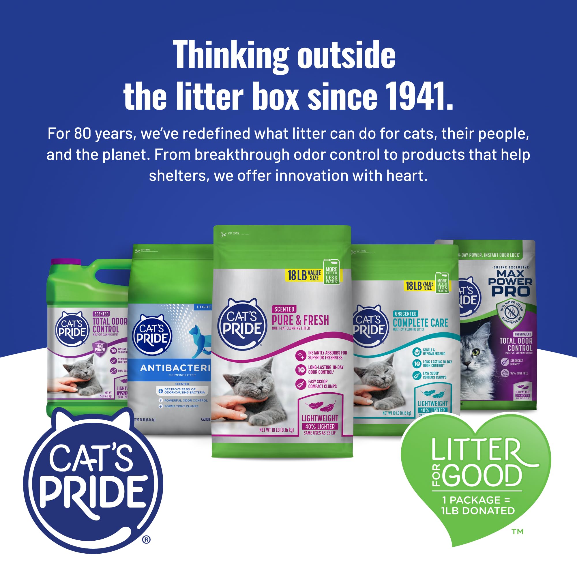Cat's Pride emballage Litter for Good illustrant don aux refuges