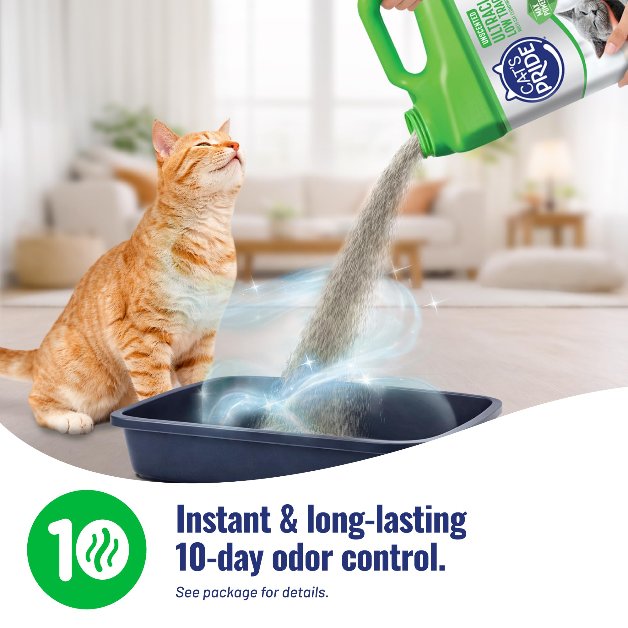 Cat's Pride détail d'étiquette indiquant ingrédients et avantages clairs