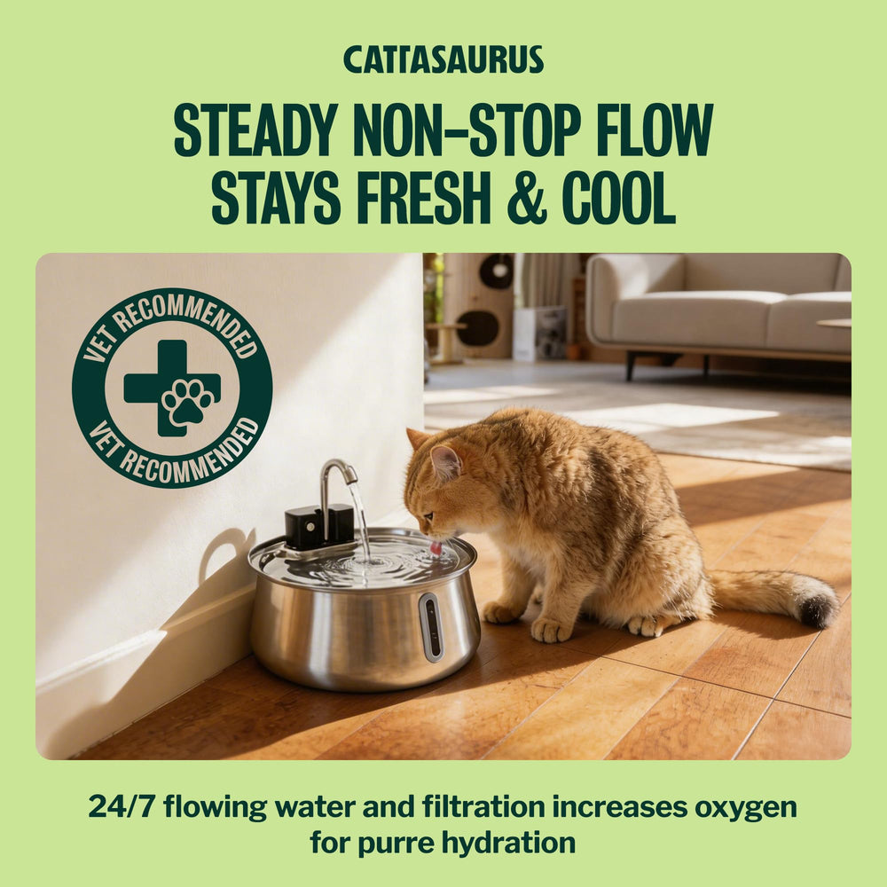 Cattasaurus chat buvant eau filtrée comportement apaisé
