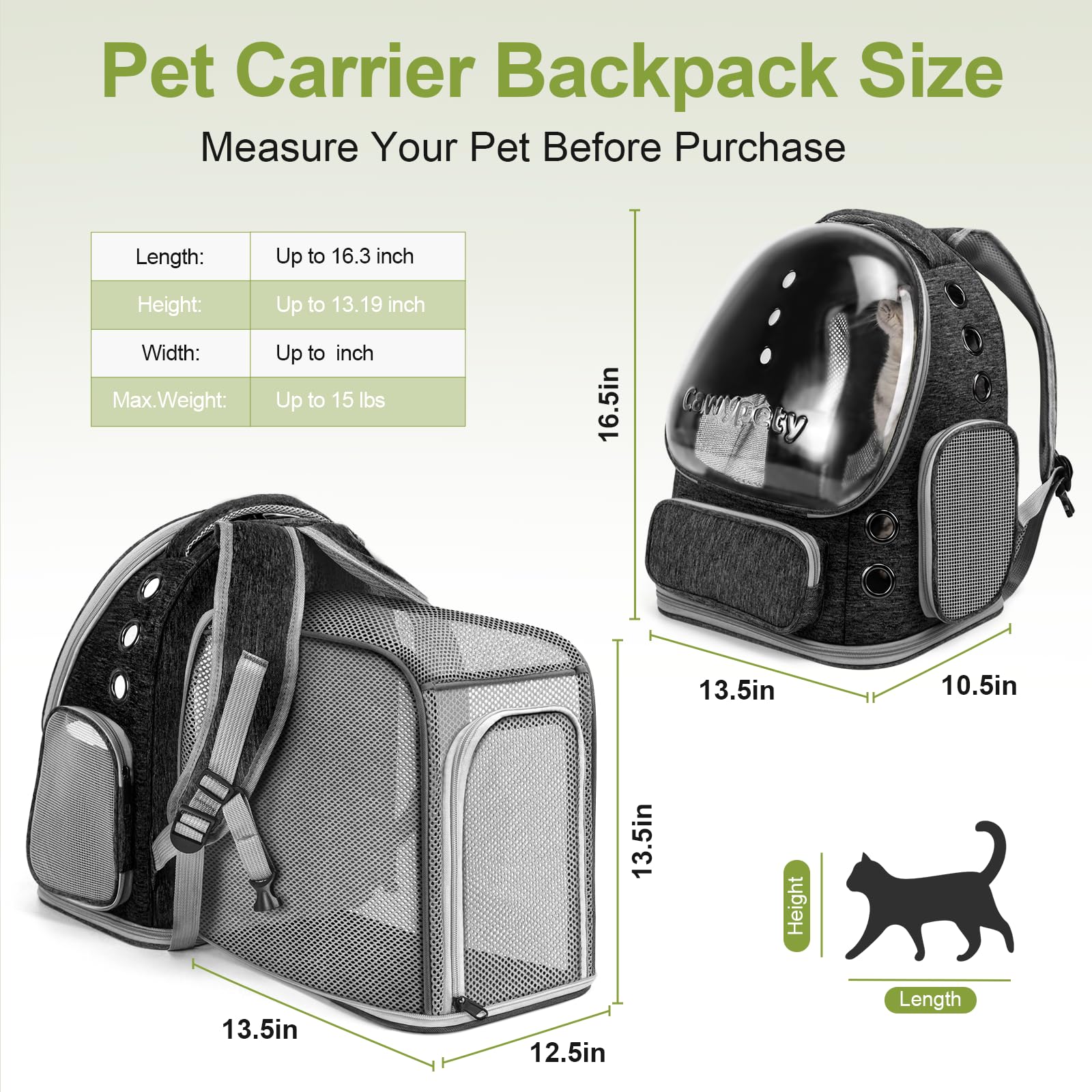 Cawypety sac avec extension ouverte offrant plus d'espace aux animaux