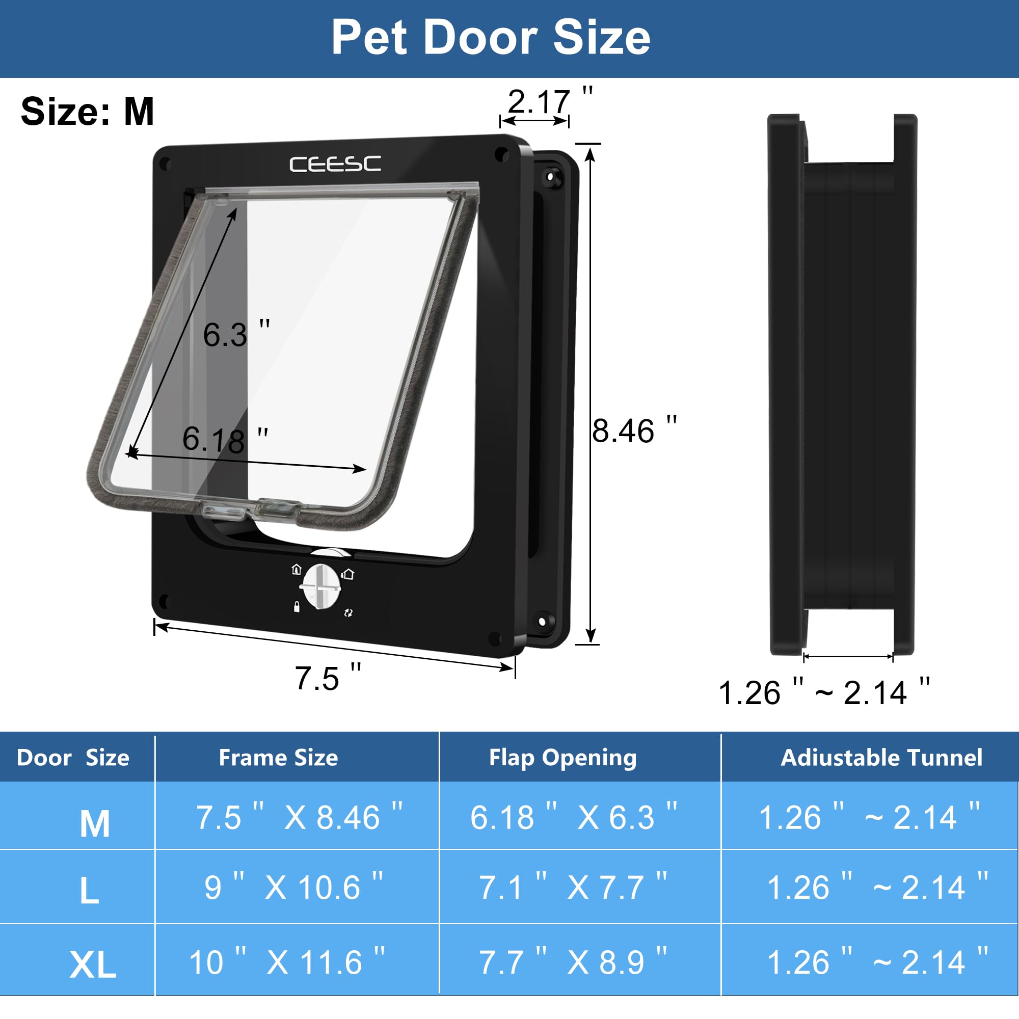 CEESC profil du tunnel ajustable adapté aux portes 32–54 mm pour installation sur mesure