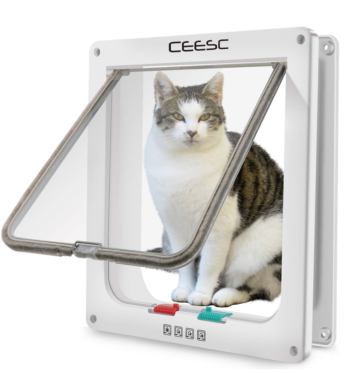 CEESC chatière face avant sur porte blanche, accès pratique pour animaux