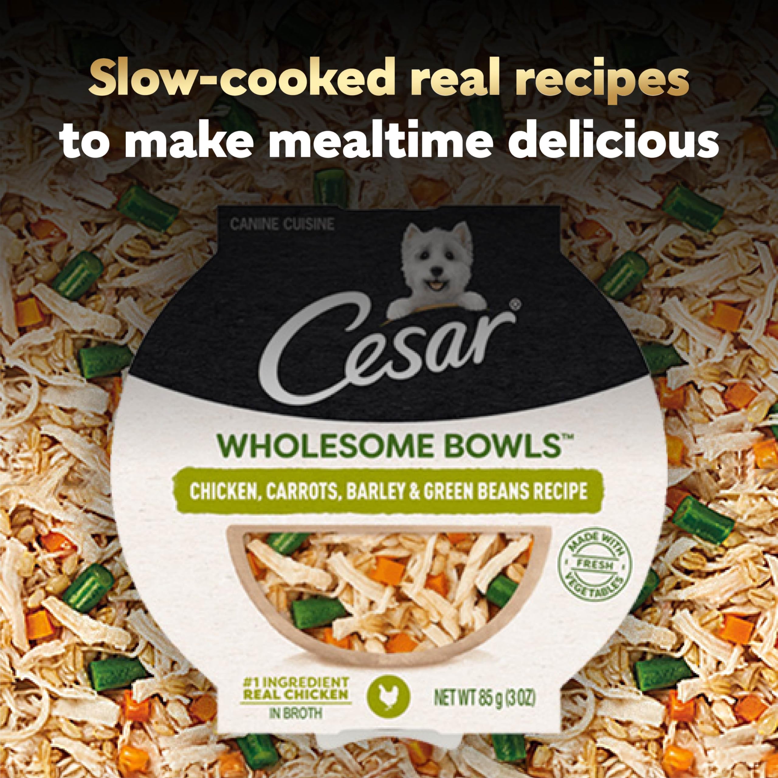 Cesar bol posé sur croquettes pour enrichir repas quotidien