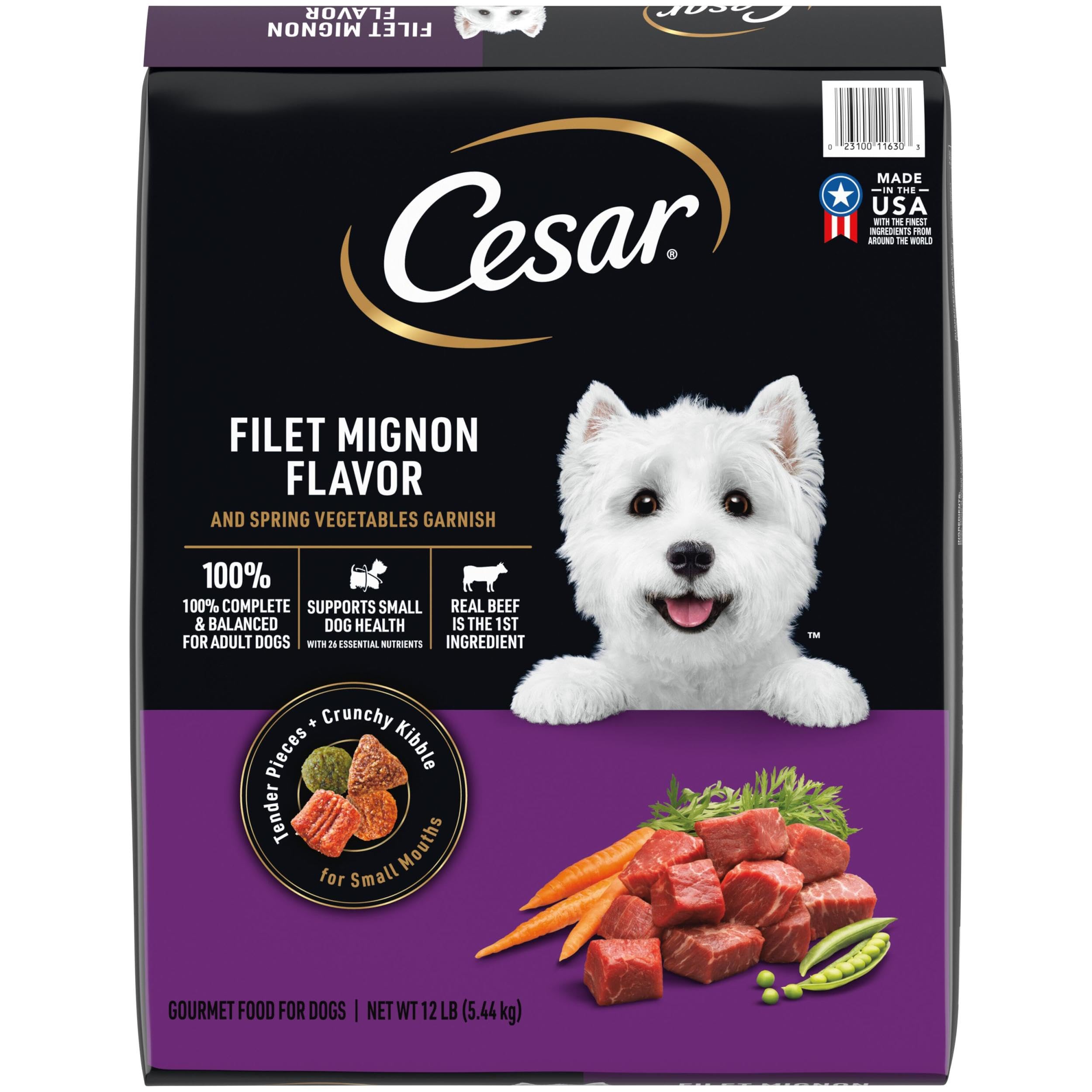 Cesar emballage avant montrant recette filet mignon et légumes, appétit garanti