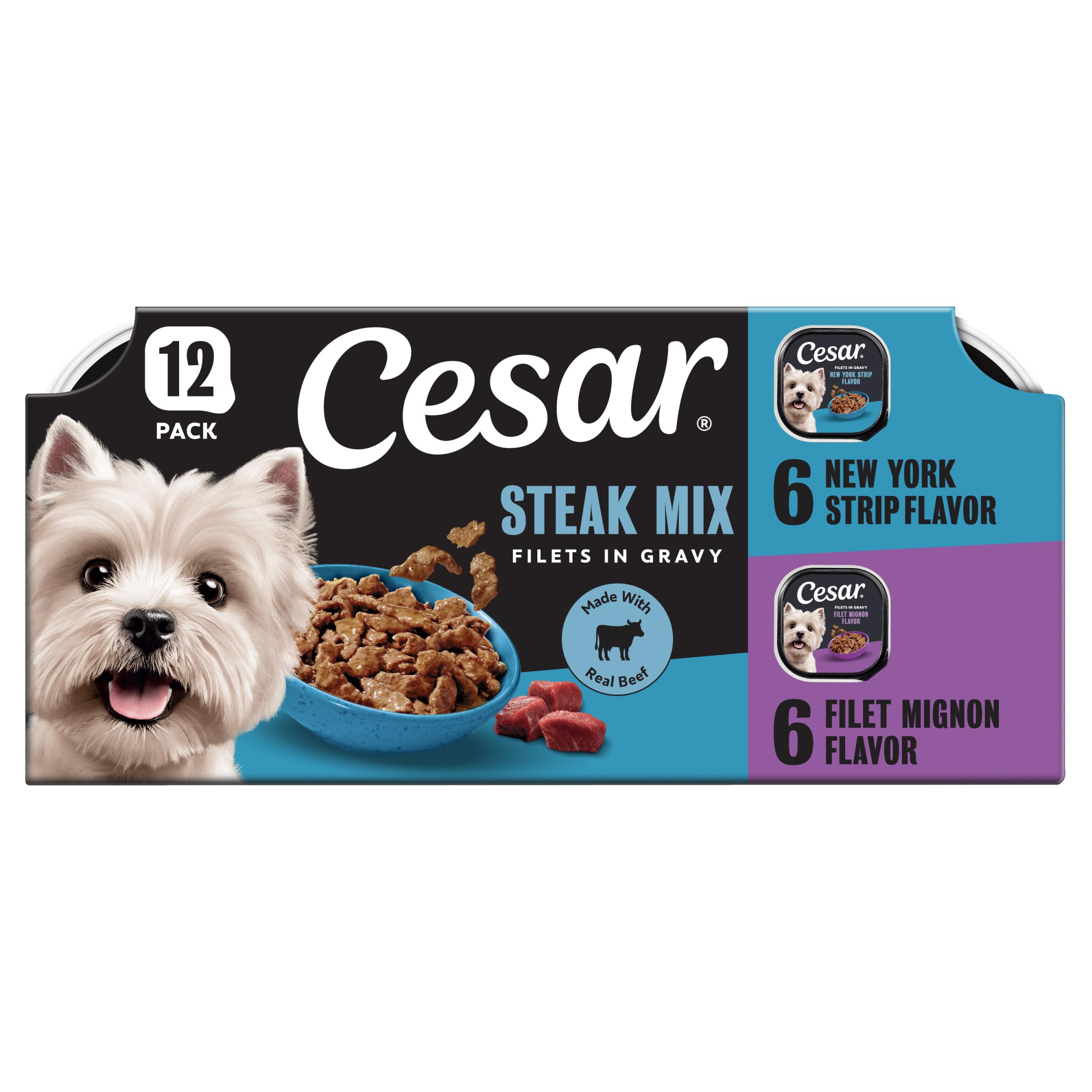 Cesar emballage avant montrant le pack variété steak et praticité