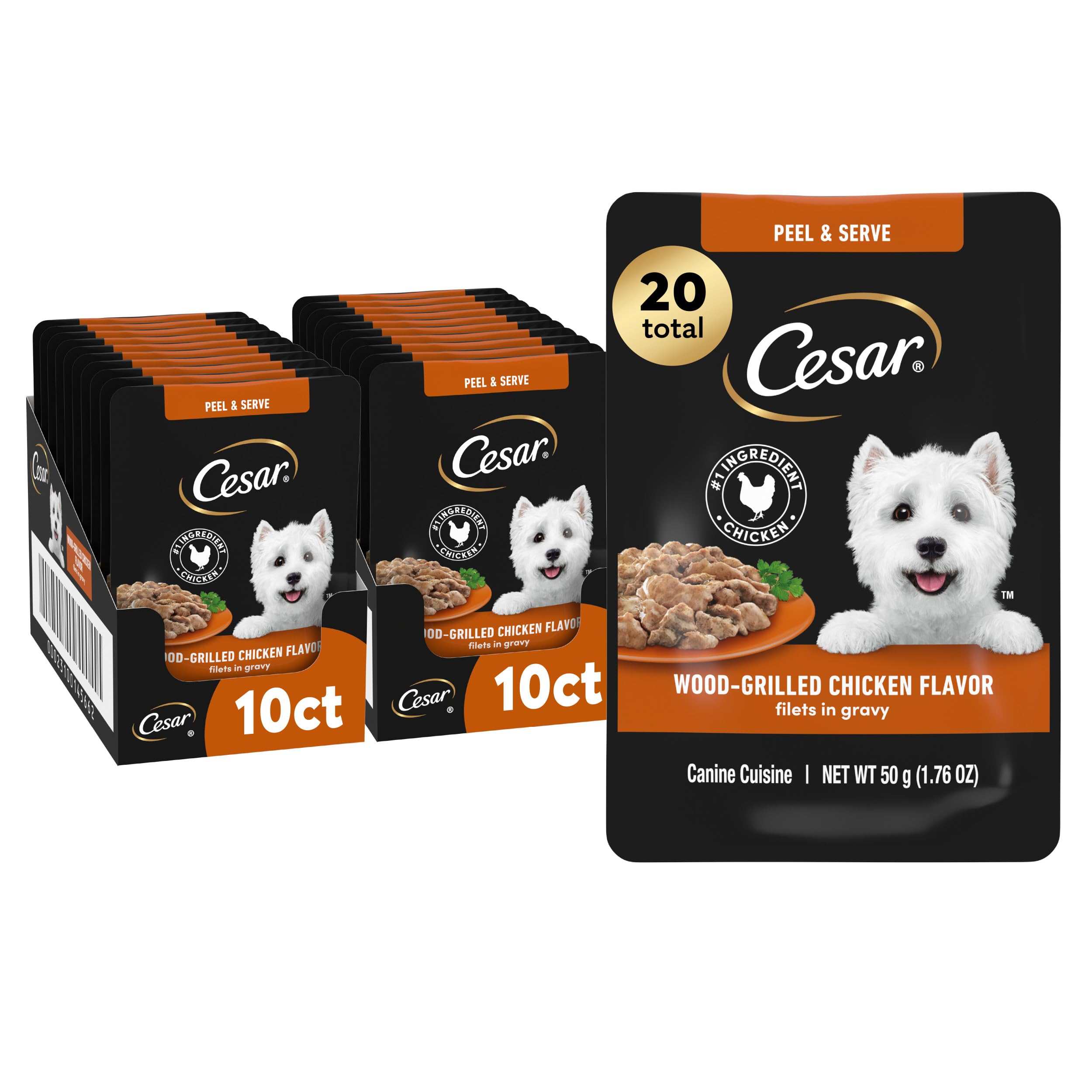 Cesar emballage avant des filets poulet grillé montrant 20 sachets pratiques