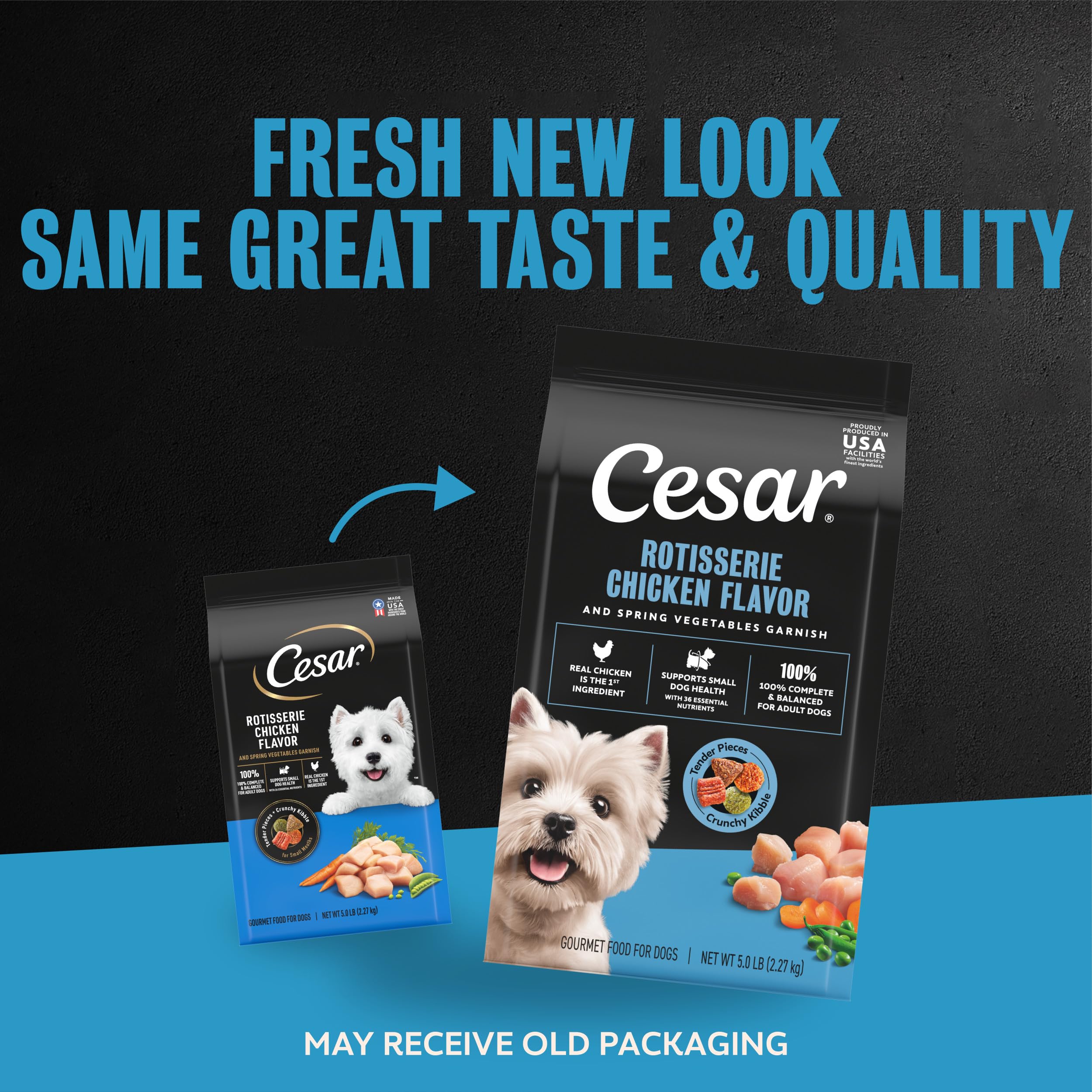 Cesar gros plan sur croquettes montrant texture croquante pour petites bouches