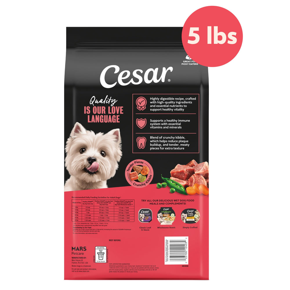 Cesar scène de salon avec chien content après repas, confort et satisfaction