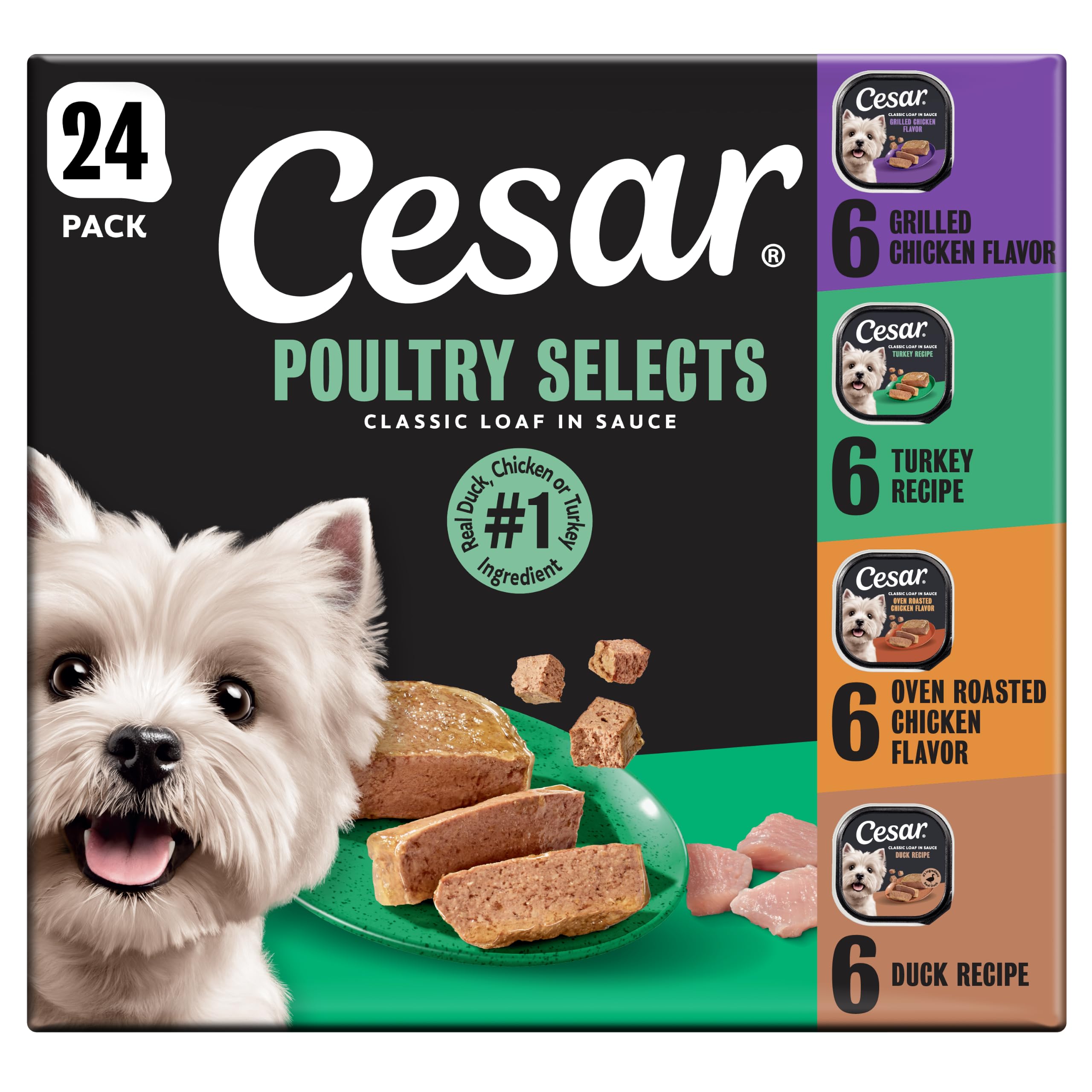 Cesar face avant de la barquette montrant l’étiquette et la variété pour un service pratique