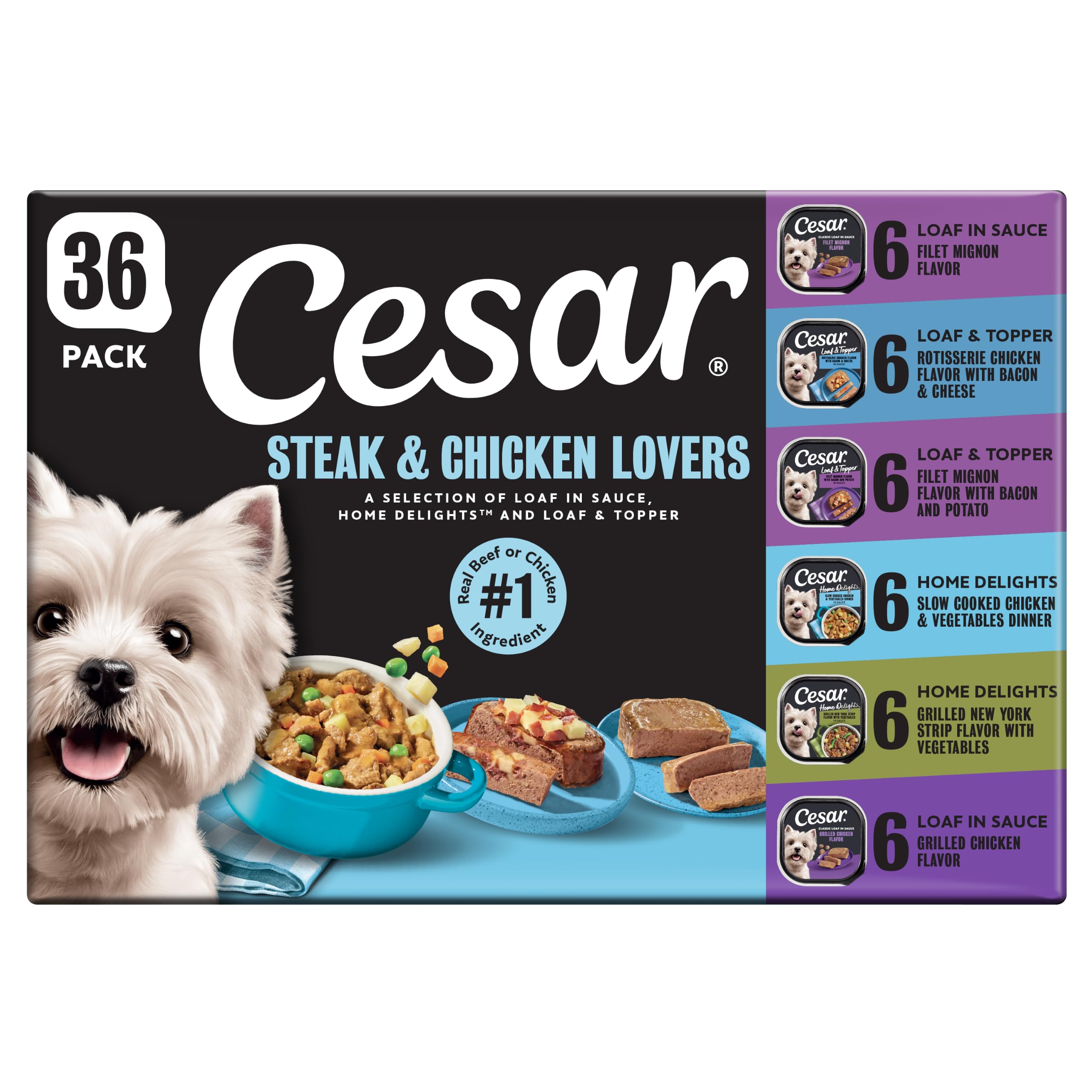 Cesar emballage avant montrant contenu et variété, incite confiance