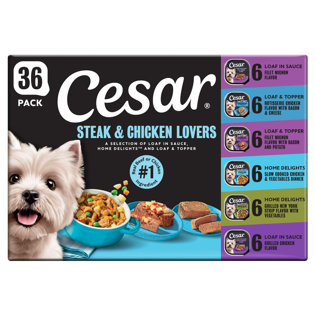 Cesar emballage avant montrant contenu et variété, incite confiance