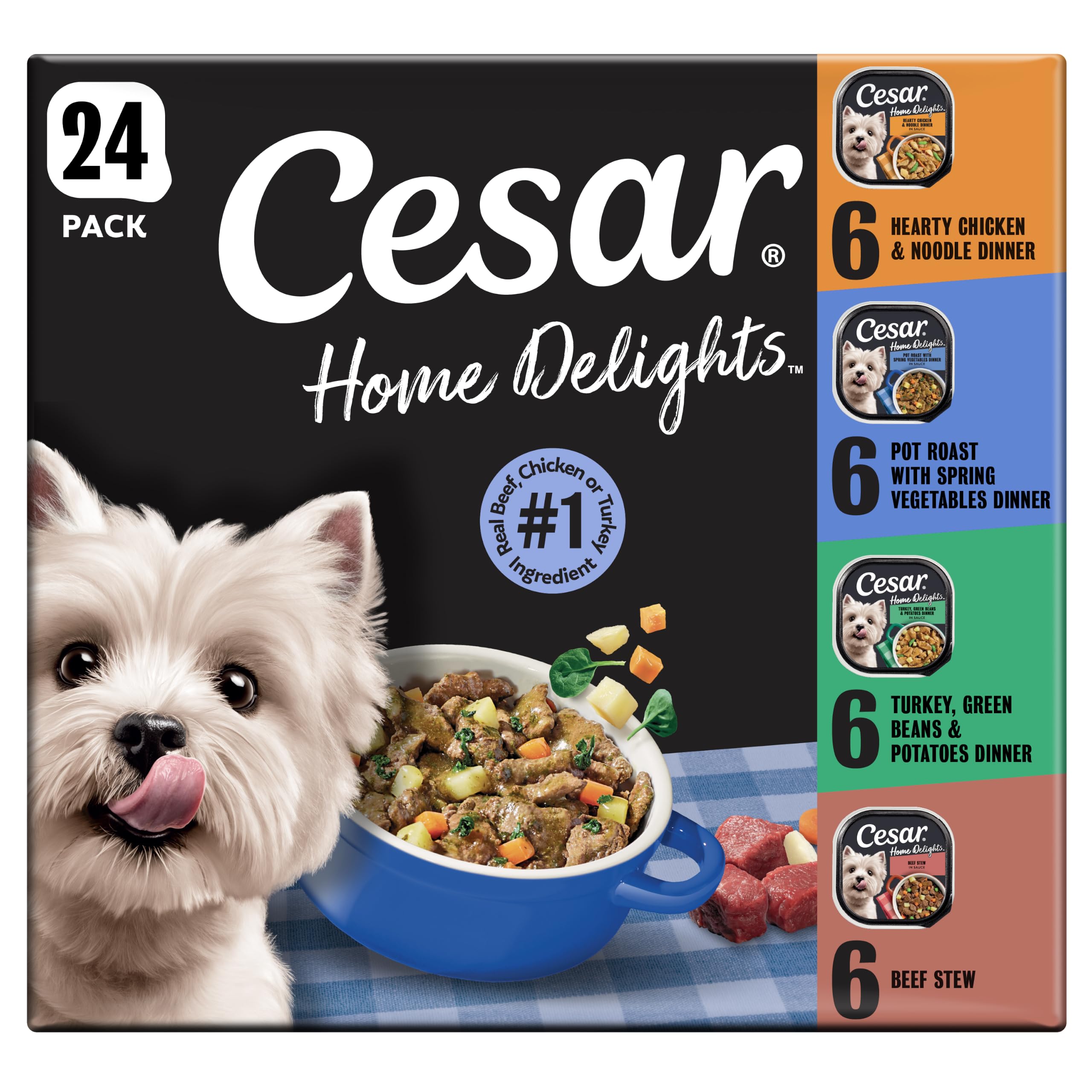 Cesar paquet 24 barquettes montrant gain de place et variété