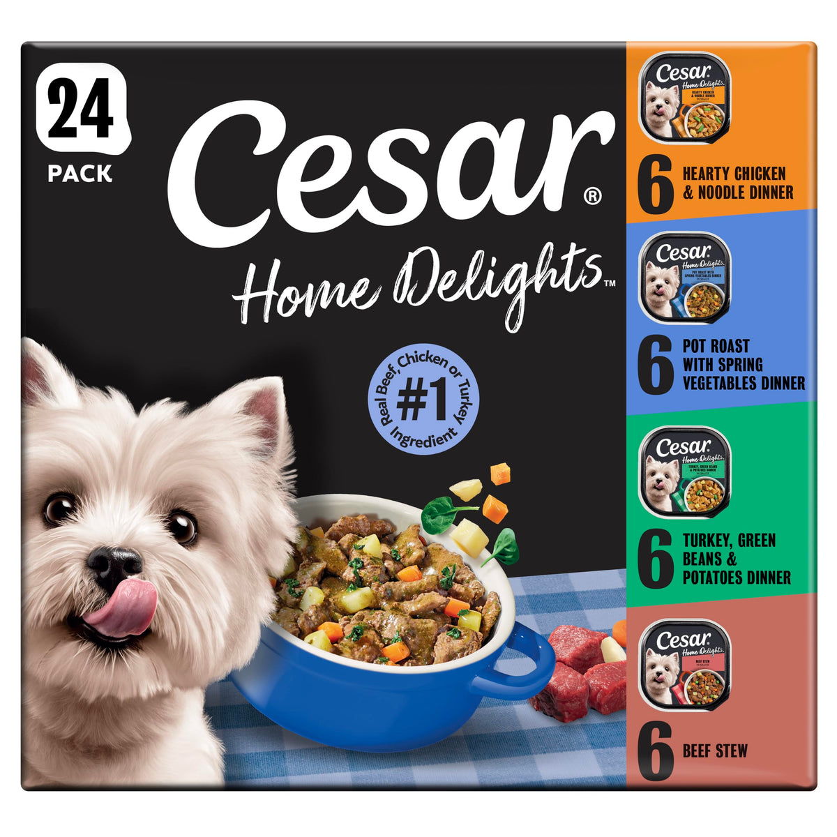 Cesar paquet 24 barquettes montrant gain de place et variété