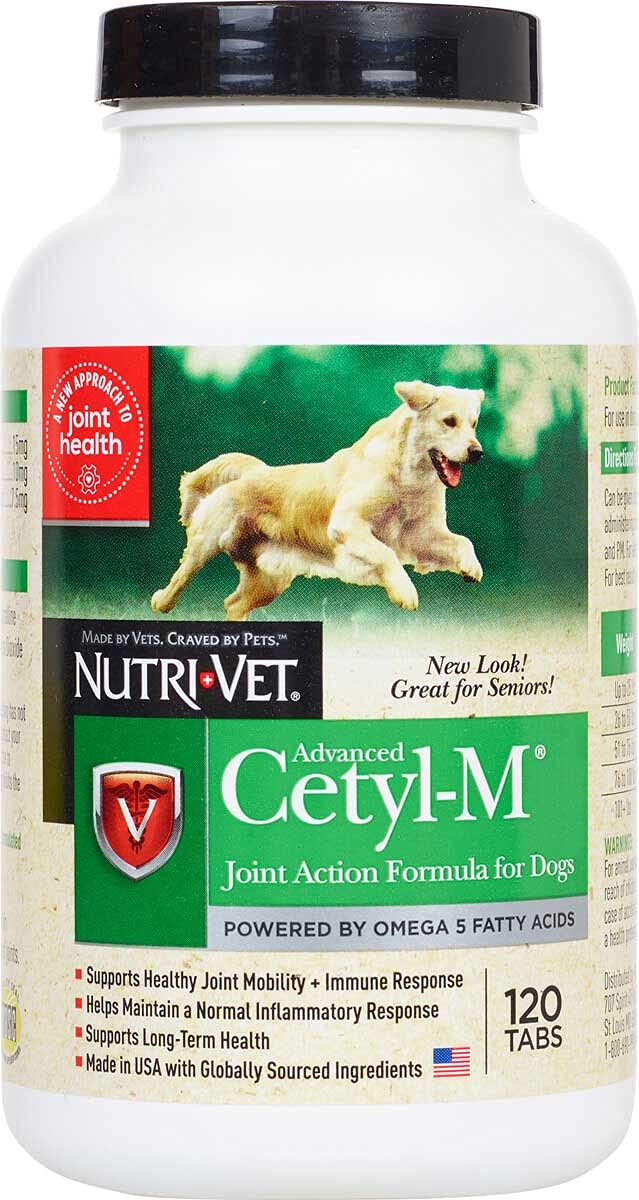 Cetyl M flacon 120 comprimés présenté, aide à la mobilité articulaire du chien