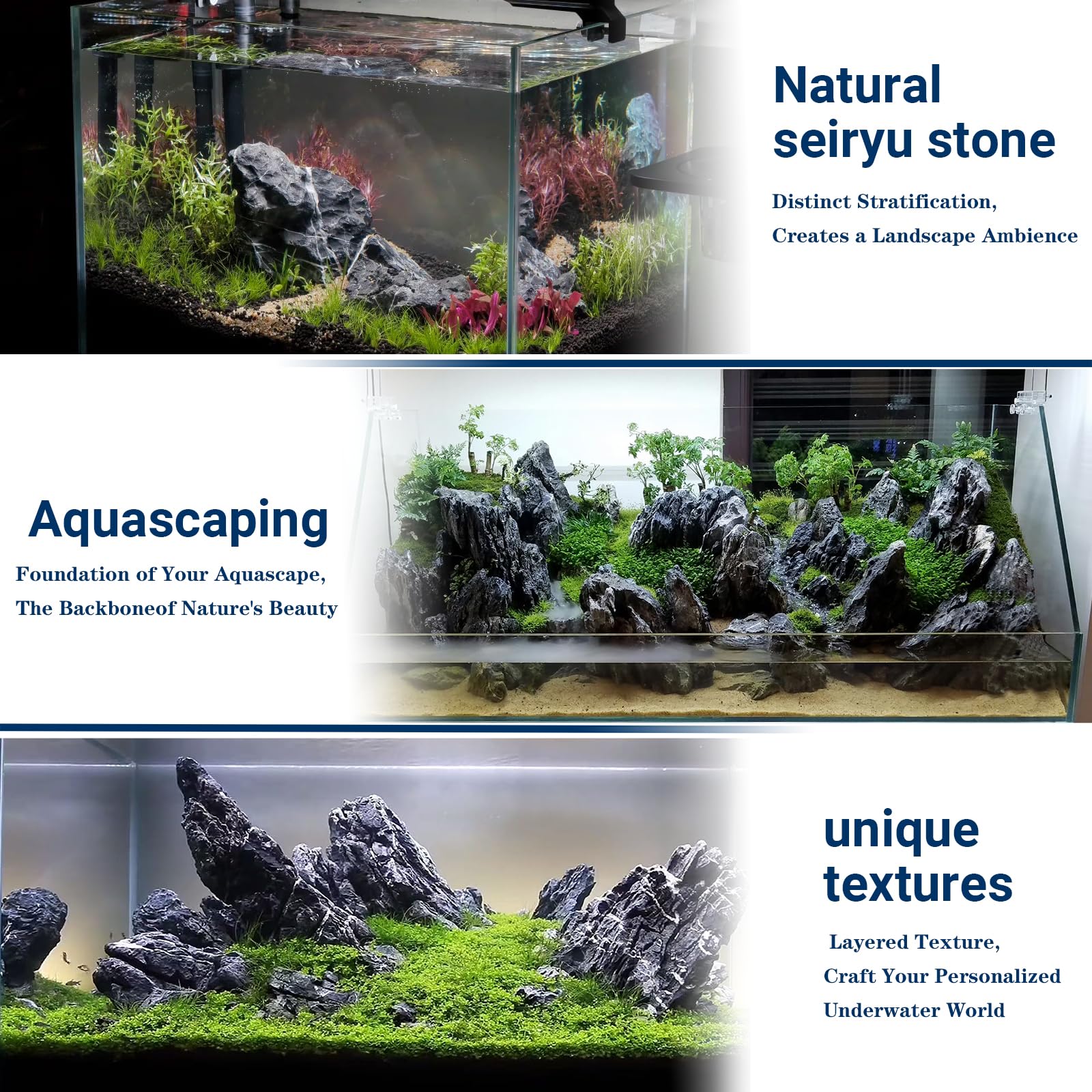 ChaoLeHo pierres Seiryu en aquarium créant reliefs et cachettes pour poissons