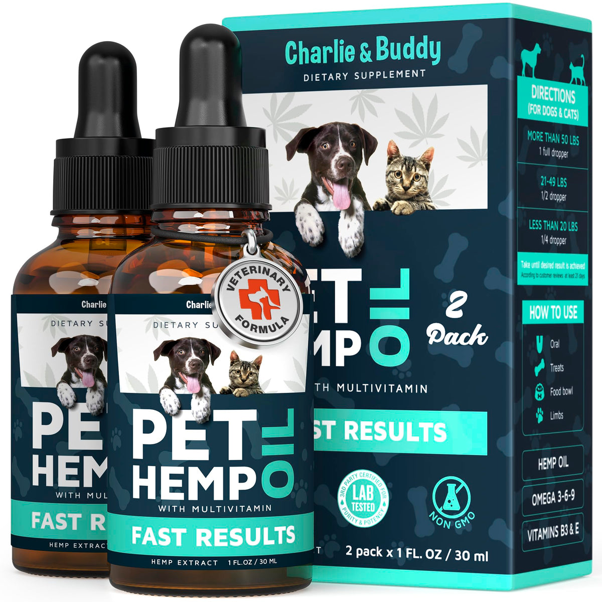 CHARLIE & BUDDY emballage avant montrant le pack de 2 et la facilité d'utilisation