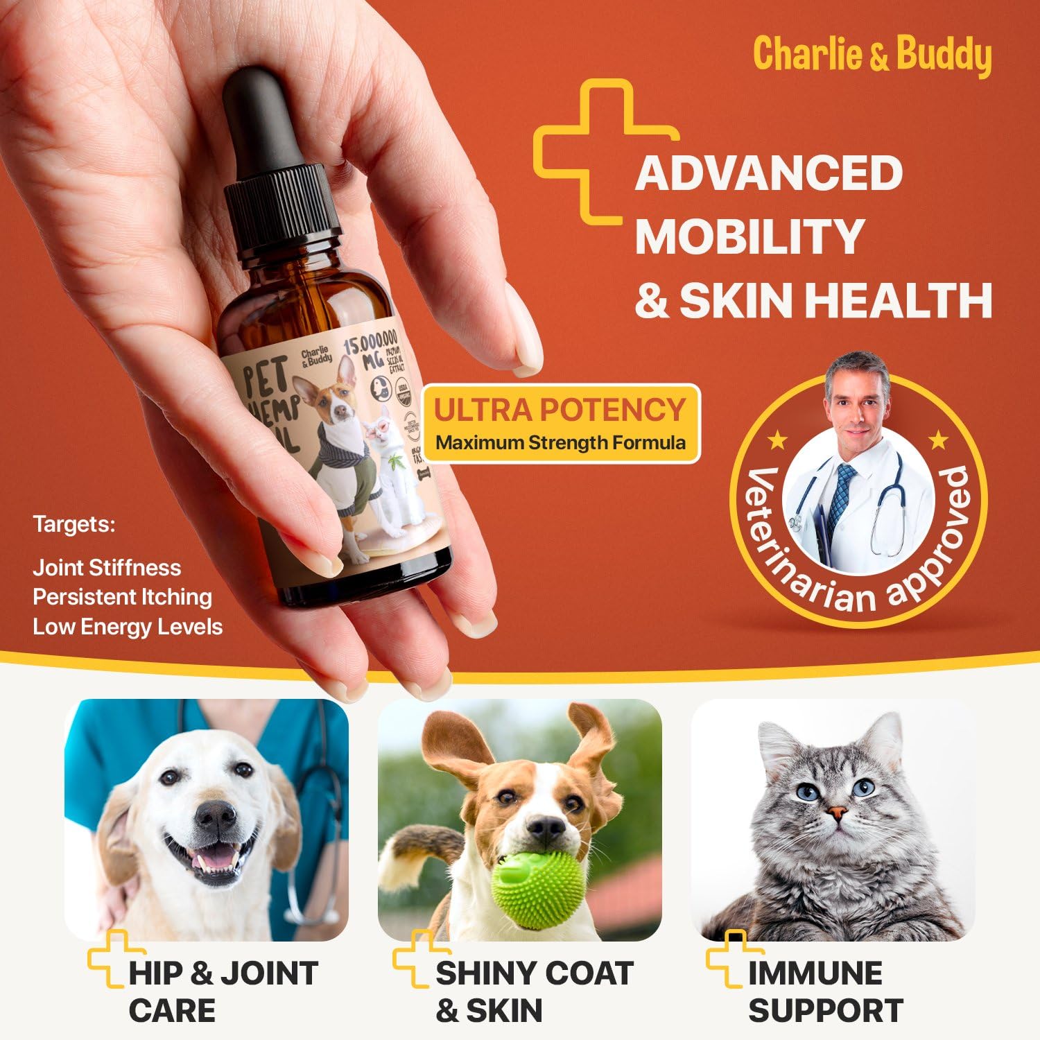 CHARLIE & BUDDY huile de chanvre texture lumineuse montrant pureté