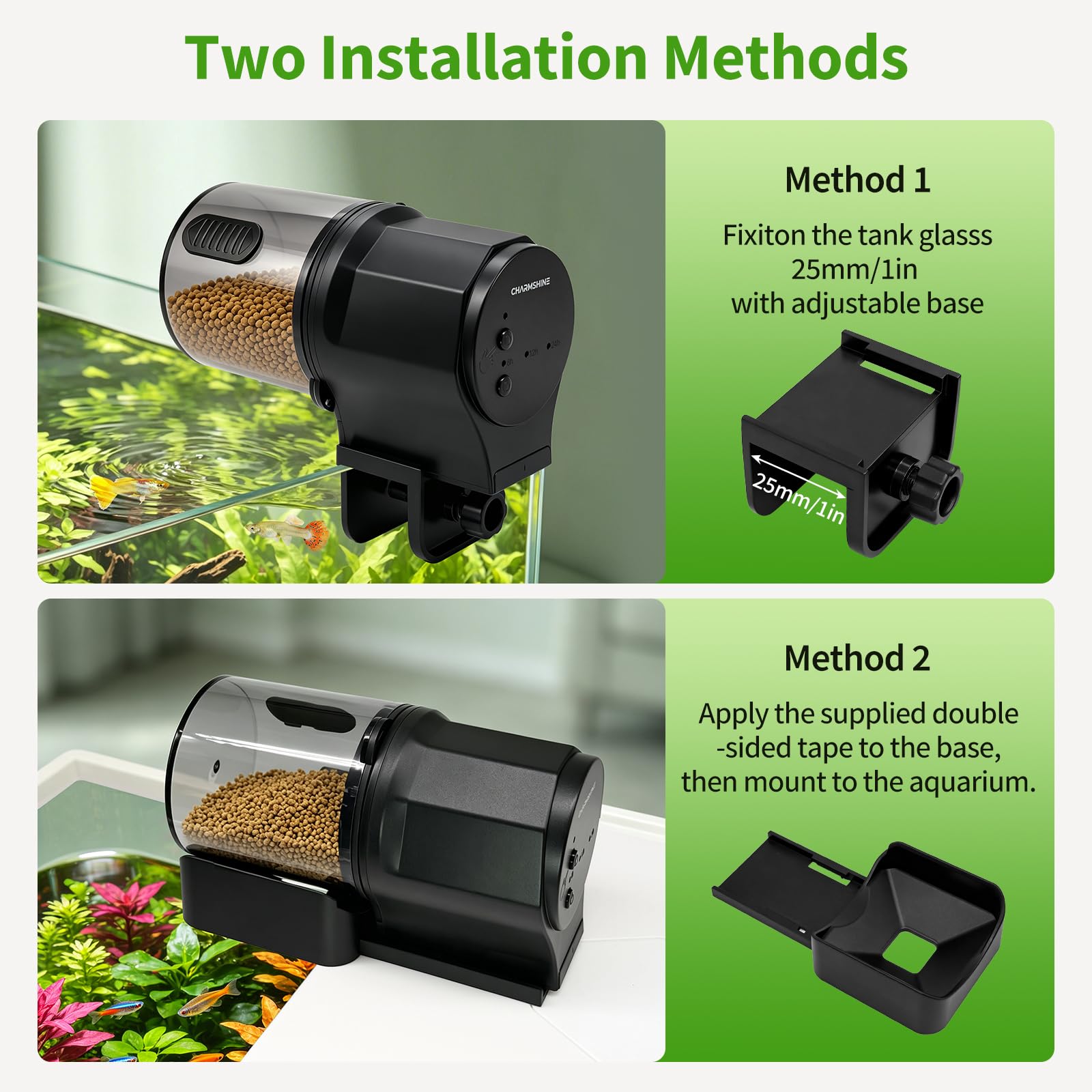 charmshine distributeur en fonctionnement sur un aquarium pour alimentation automatique fiable