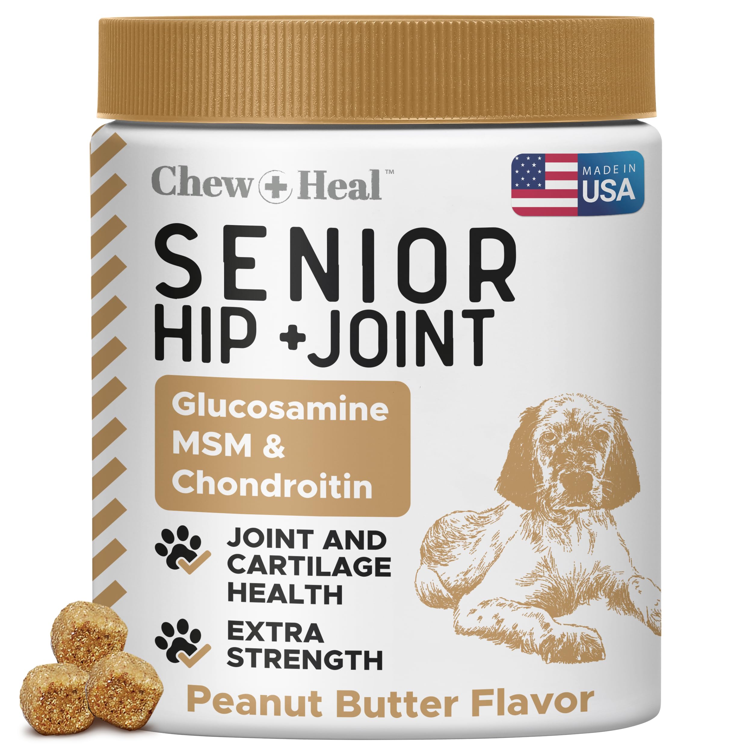 Chew + Heal Labs emballage avant montrant support articulaire