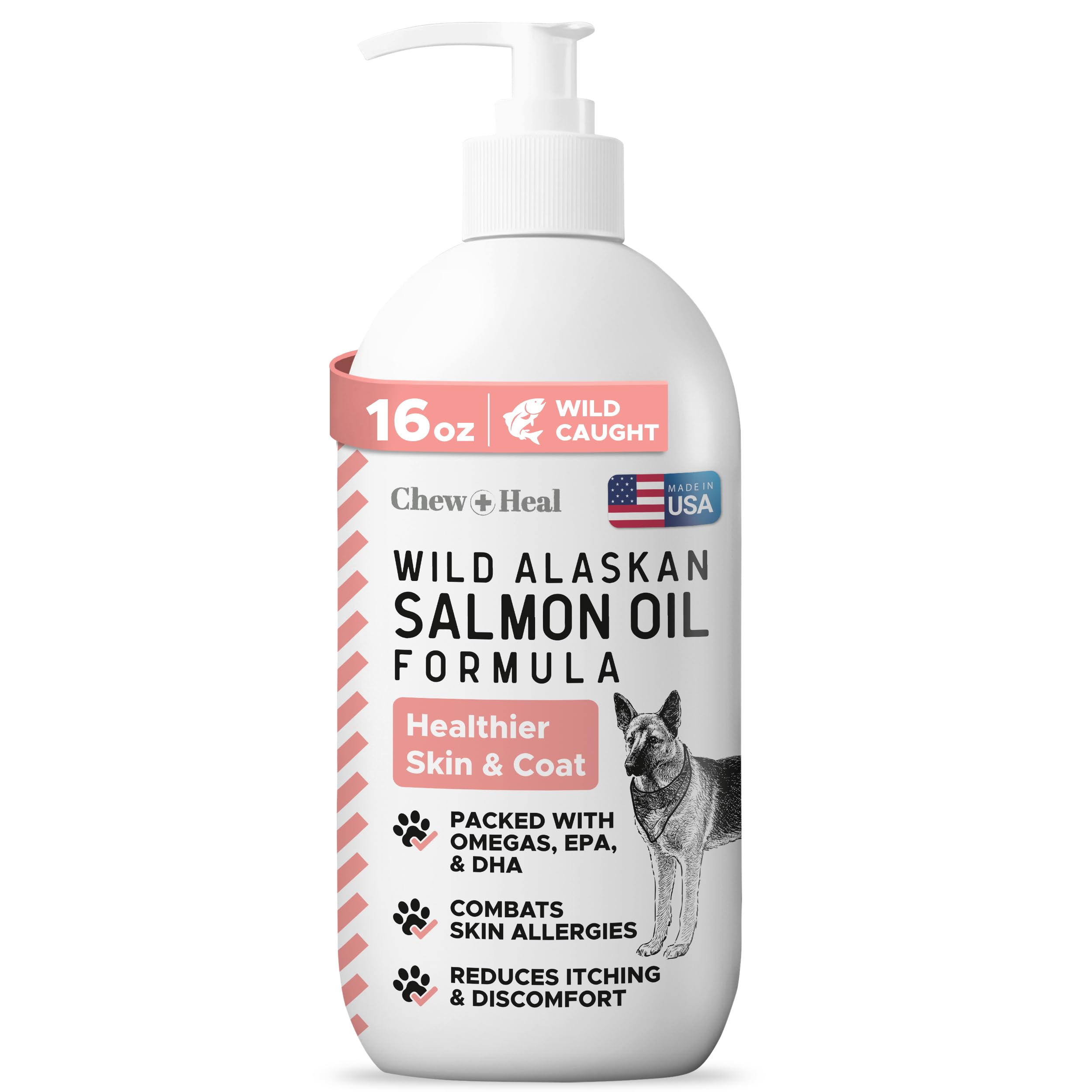 Chew + Heal Labs flacon face montrant la pompe utile
