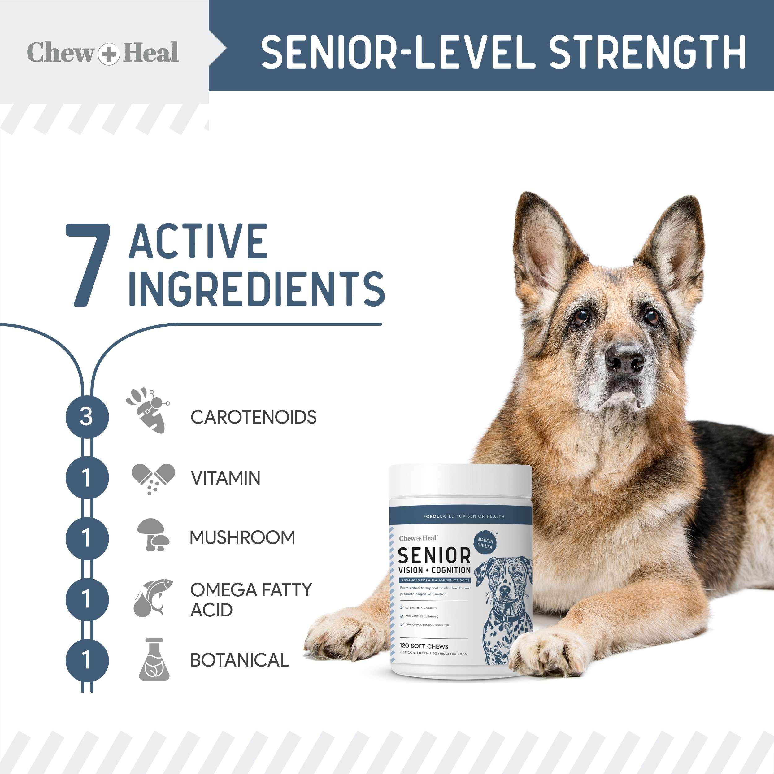 Chew + Heal Labs ingrédients algues et luteïne en focus, oméga-3 végétal bénéfique