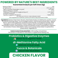 Chew + Heal Labs gros plan sur mâche souple goût poulet, appétence élevée