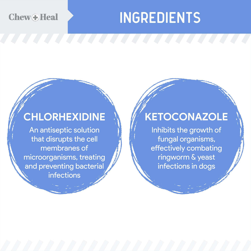Chew + Heal Labs gros plan de l'étiquette lisible indiquant ingrédients clés