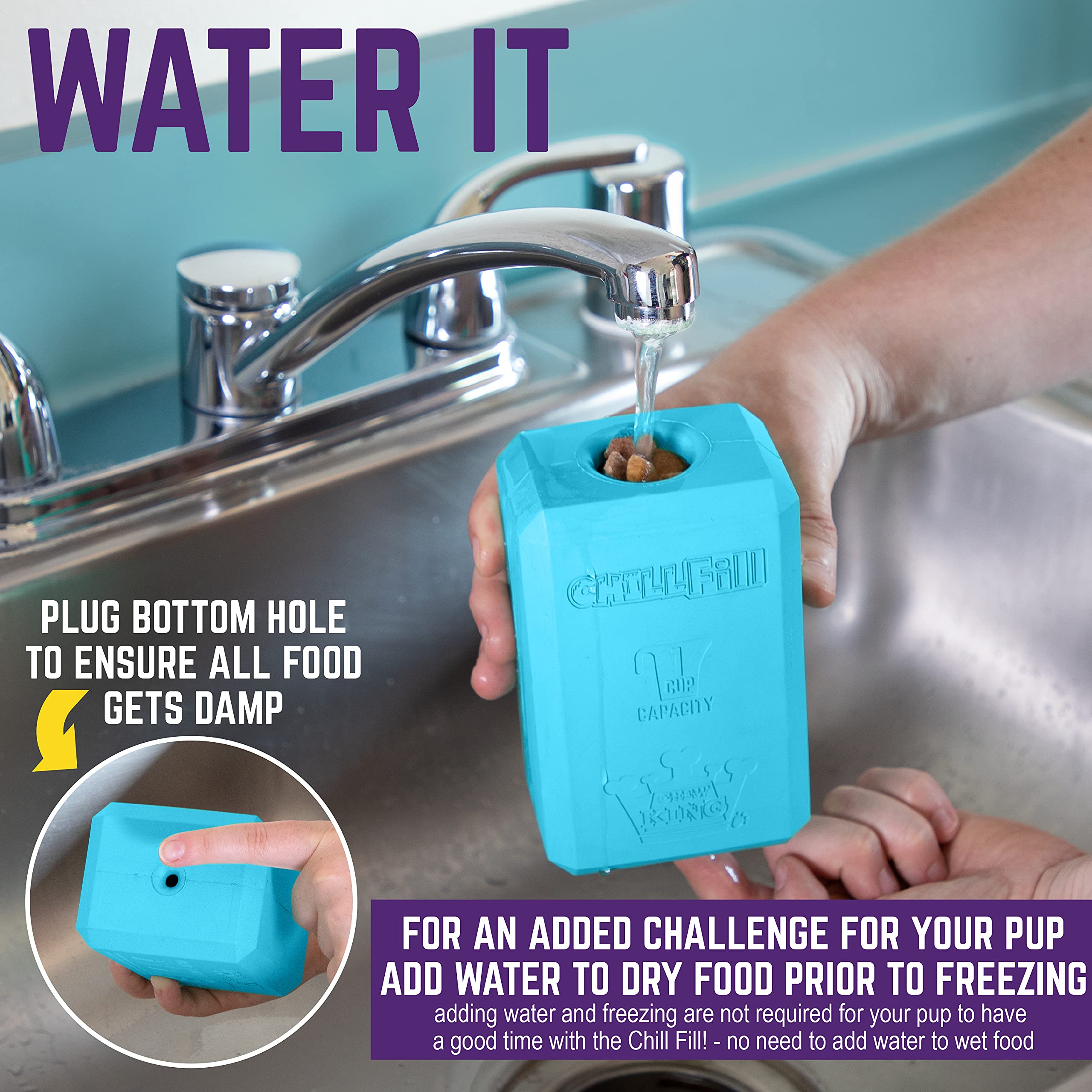 Chew King Chill Fill XL placé dans un congélateur pour la fonction Frozen Feeding