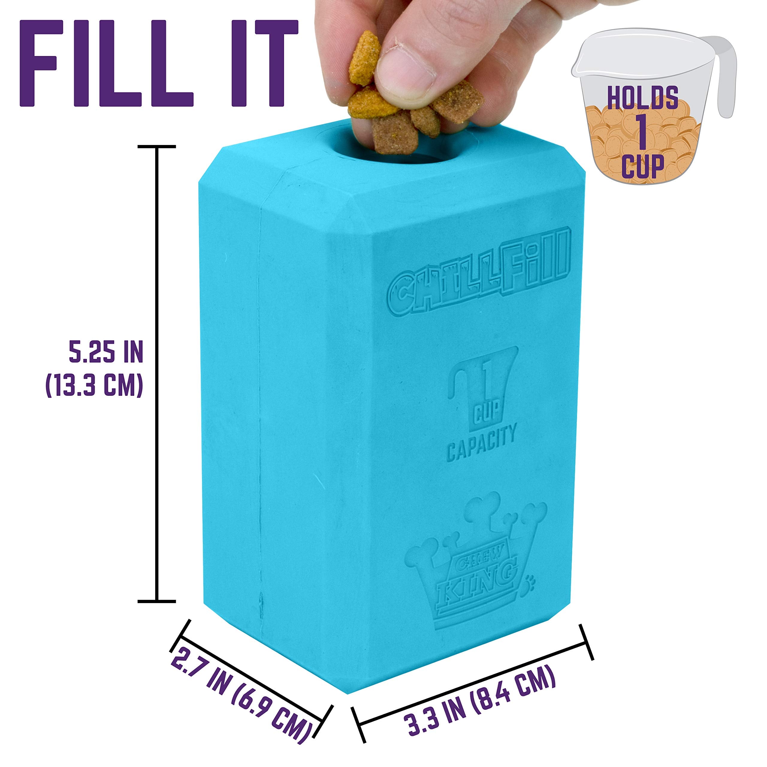 Chew King Chill Fill XL ouvert et rempli de croquettes prêt à l’utilisation