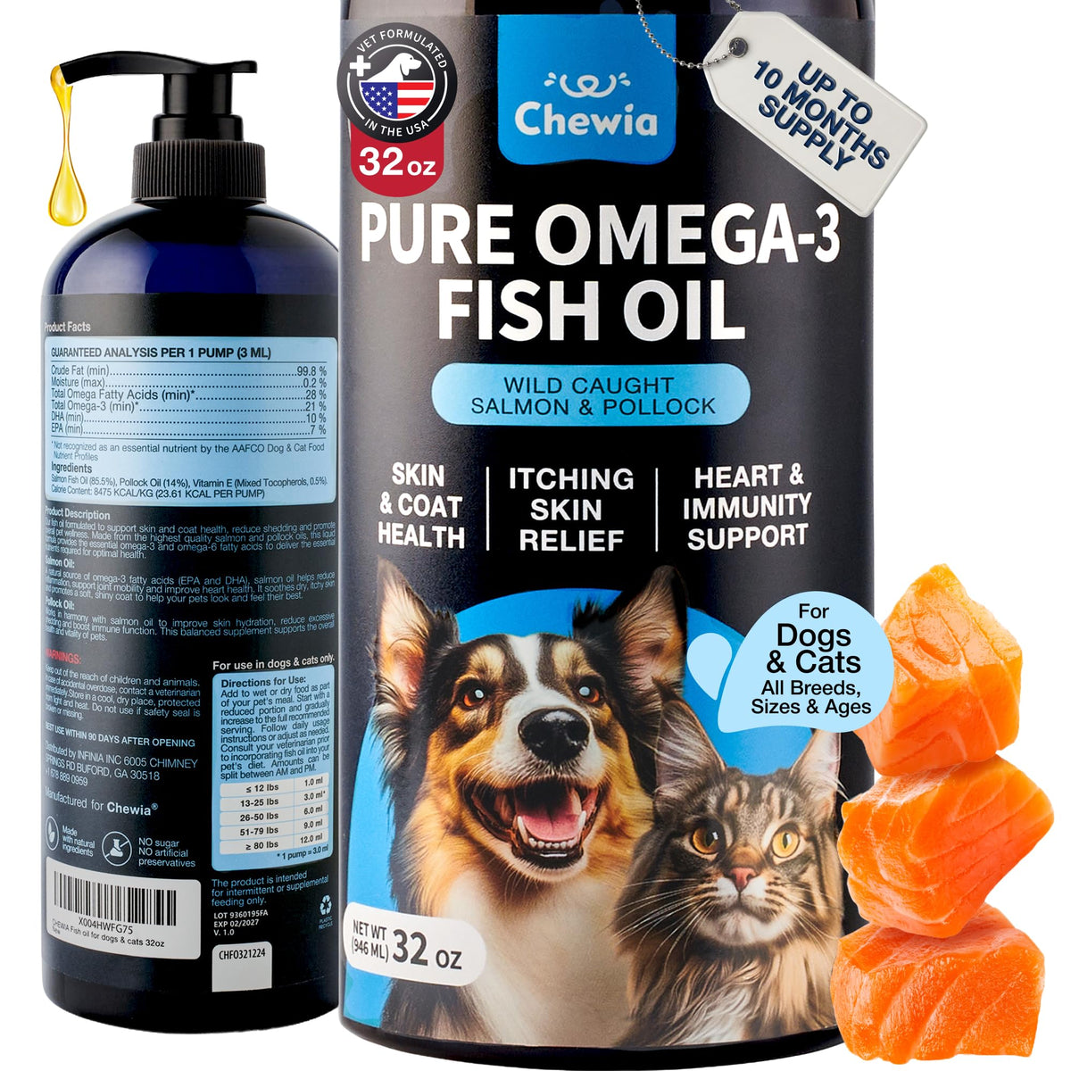 CHEWIA flacon 32 oz affichant l'étiquette claire et dosage pratique