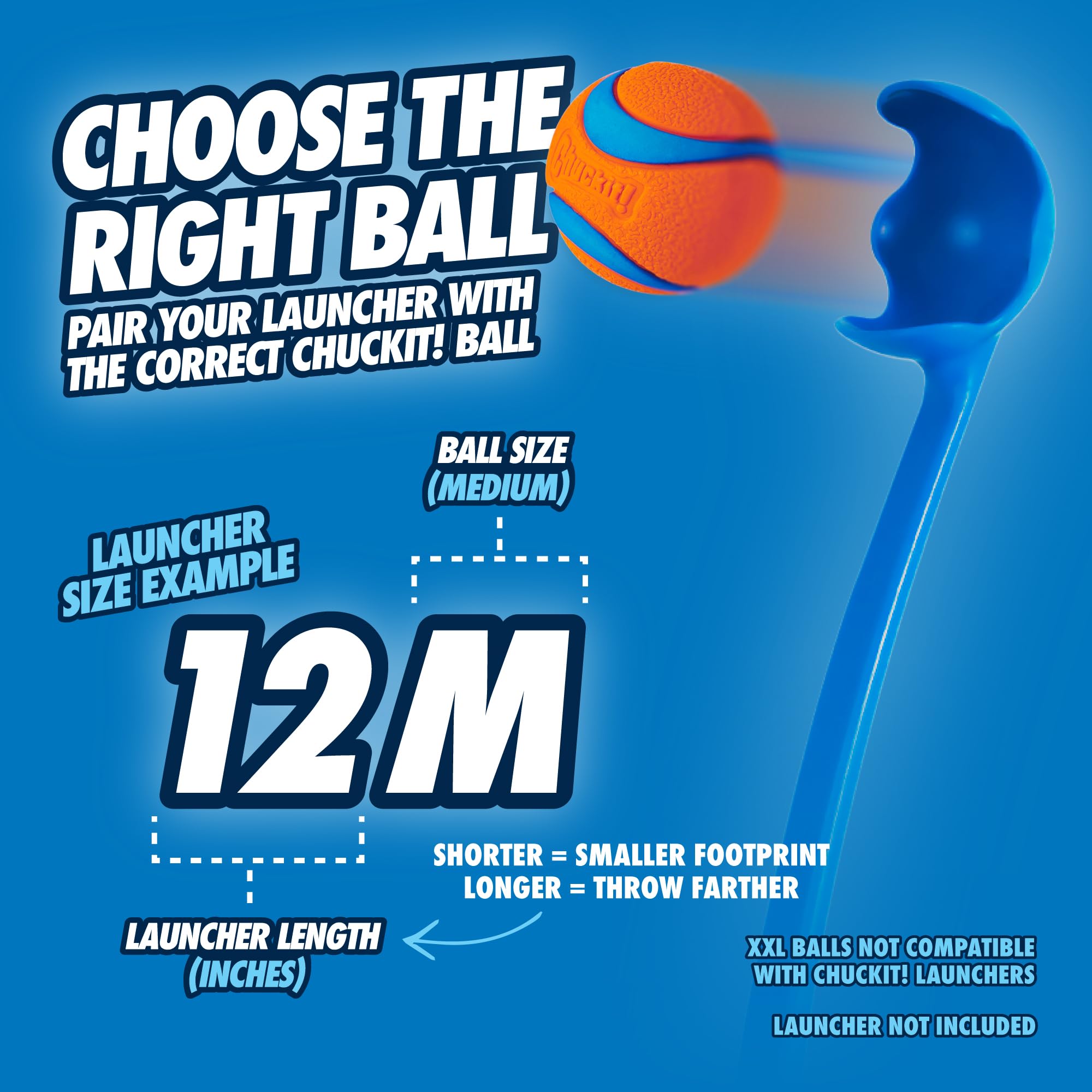 Chuckit! comparaison de taille montrant la longueur de manche de 12 pouces