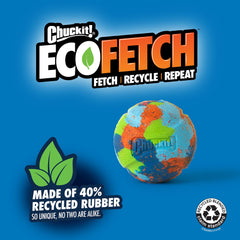 Balle Chuckit! EcoFetch lancée depuis un lanceur, rebond élevé pour jeux longue distance