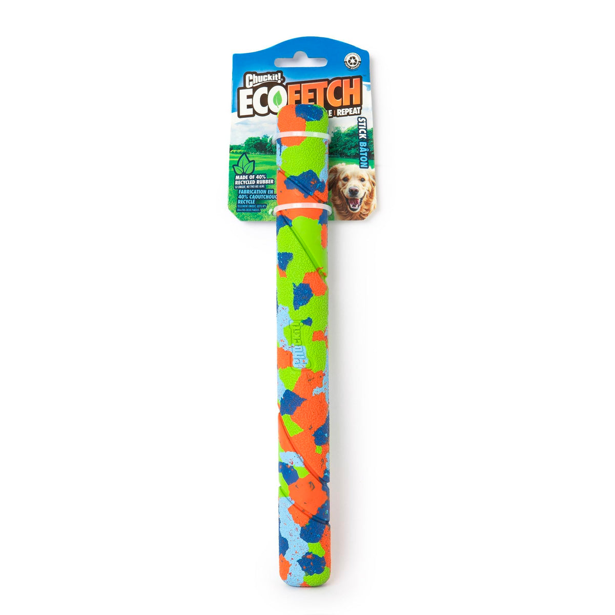 Chuckit! bâton EcoFetch face avant montrant couleurs vives et visibilité