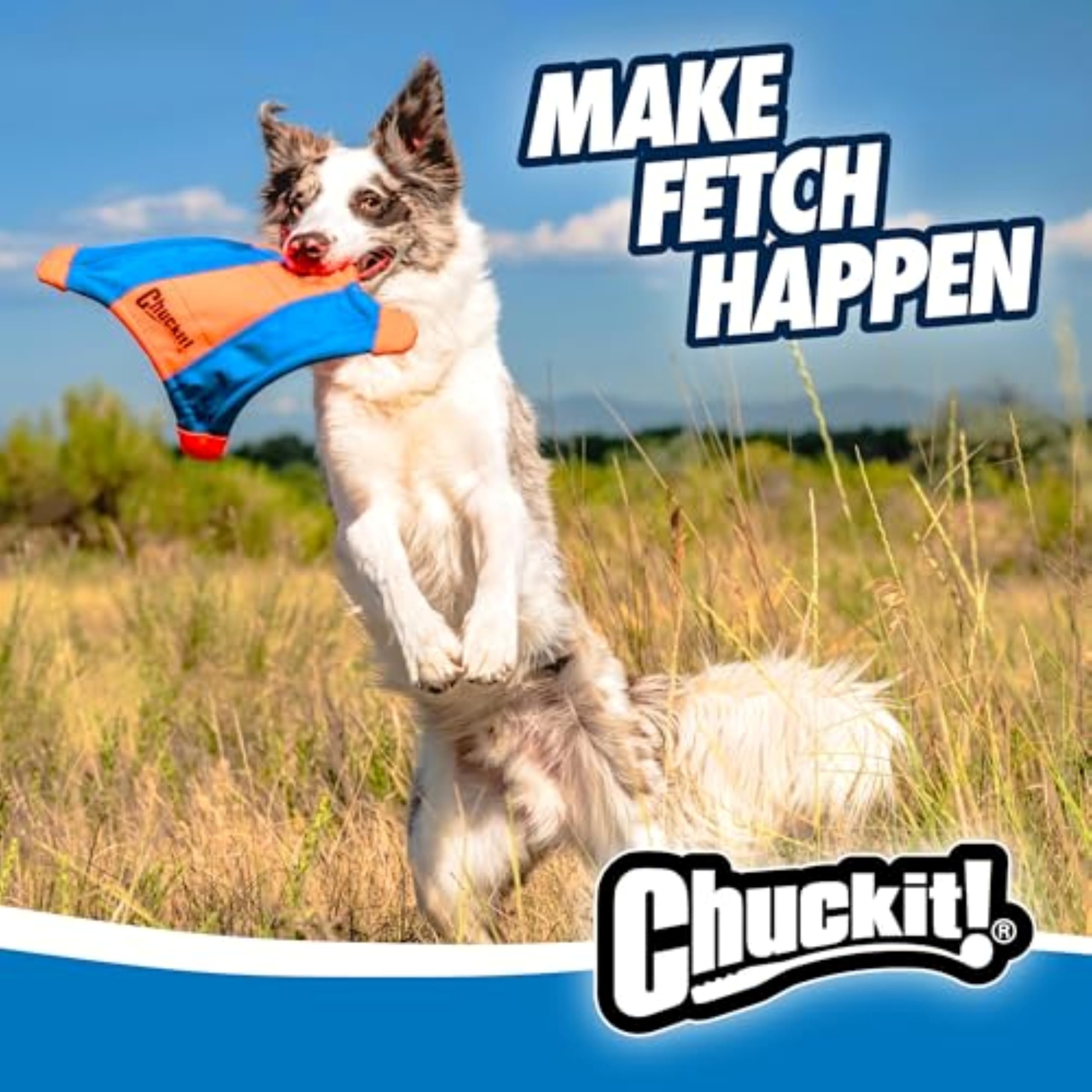 Étiquette Chuckit! sur le Flying Squirrel montrant la marque et instructions d'entretien