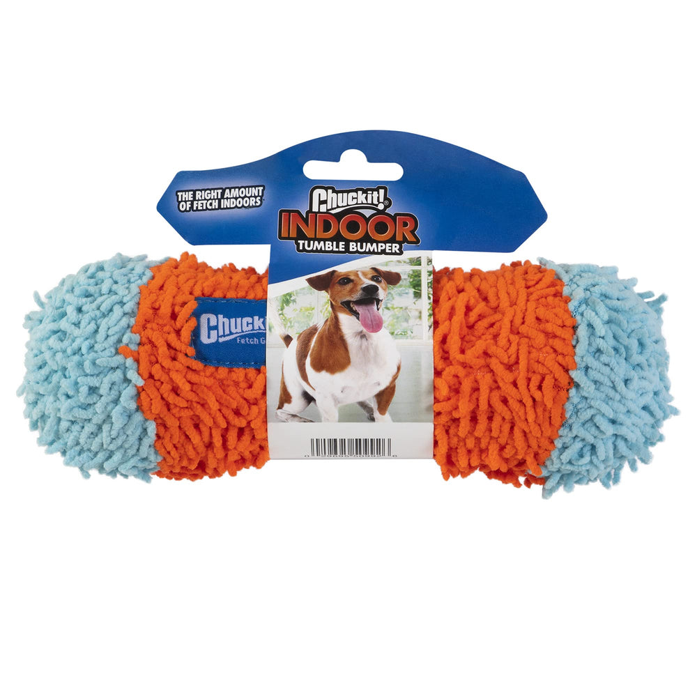 Chuckit! vue de face du Tumble Bumper orange et bleu montrant sa visibilité