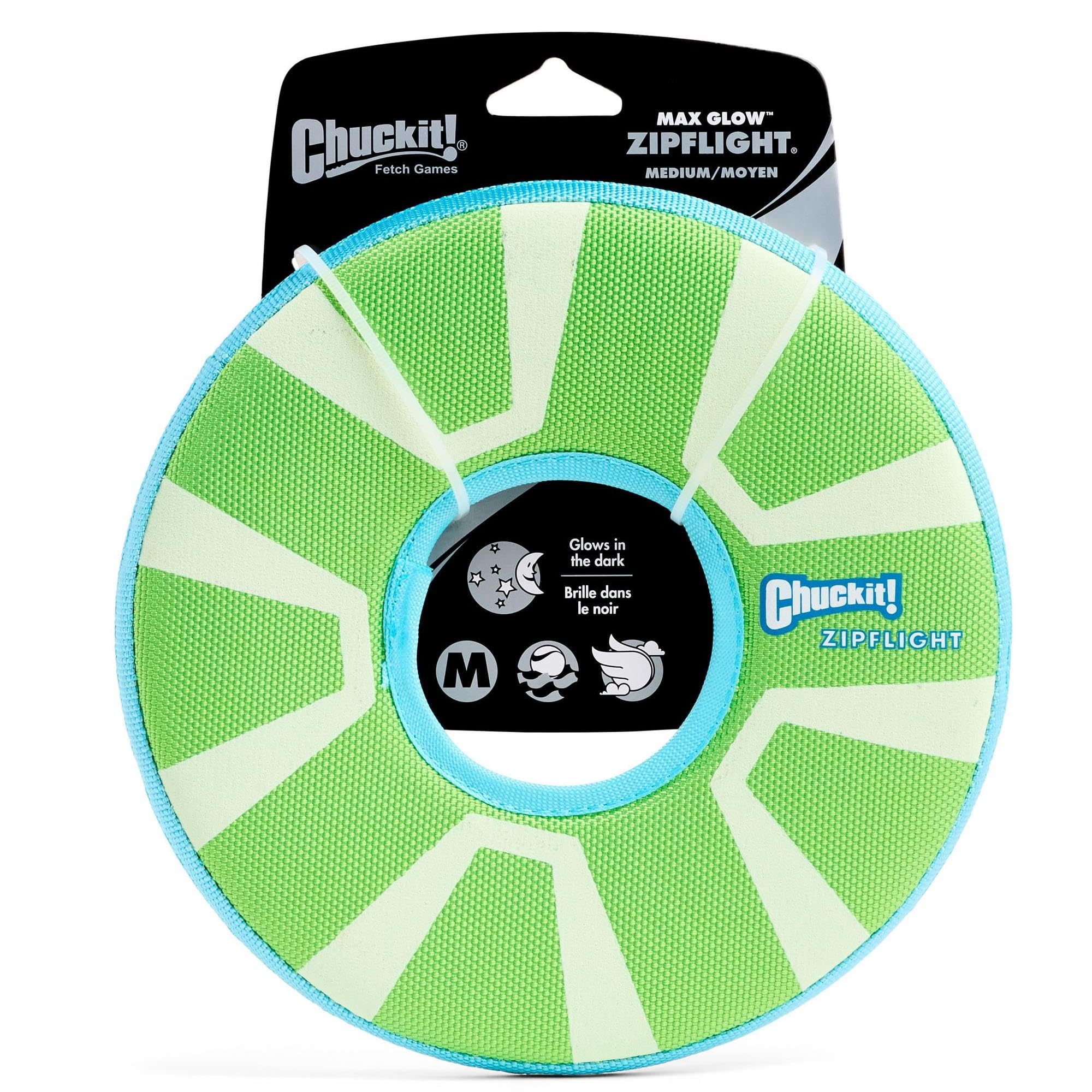 Chuckit! disque Max Glow vue avant montrant la forme aérodynamique pour de longues portées