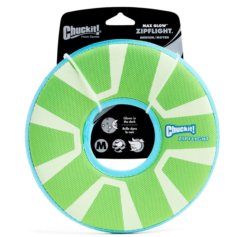 Chuckit! disque Max Glow vue avant montrant la forme aérodynamique pour de longues portées