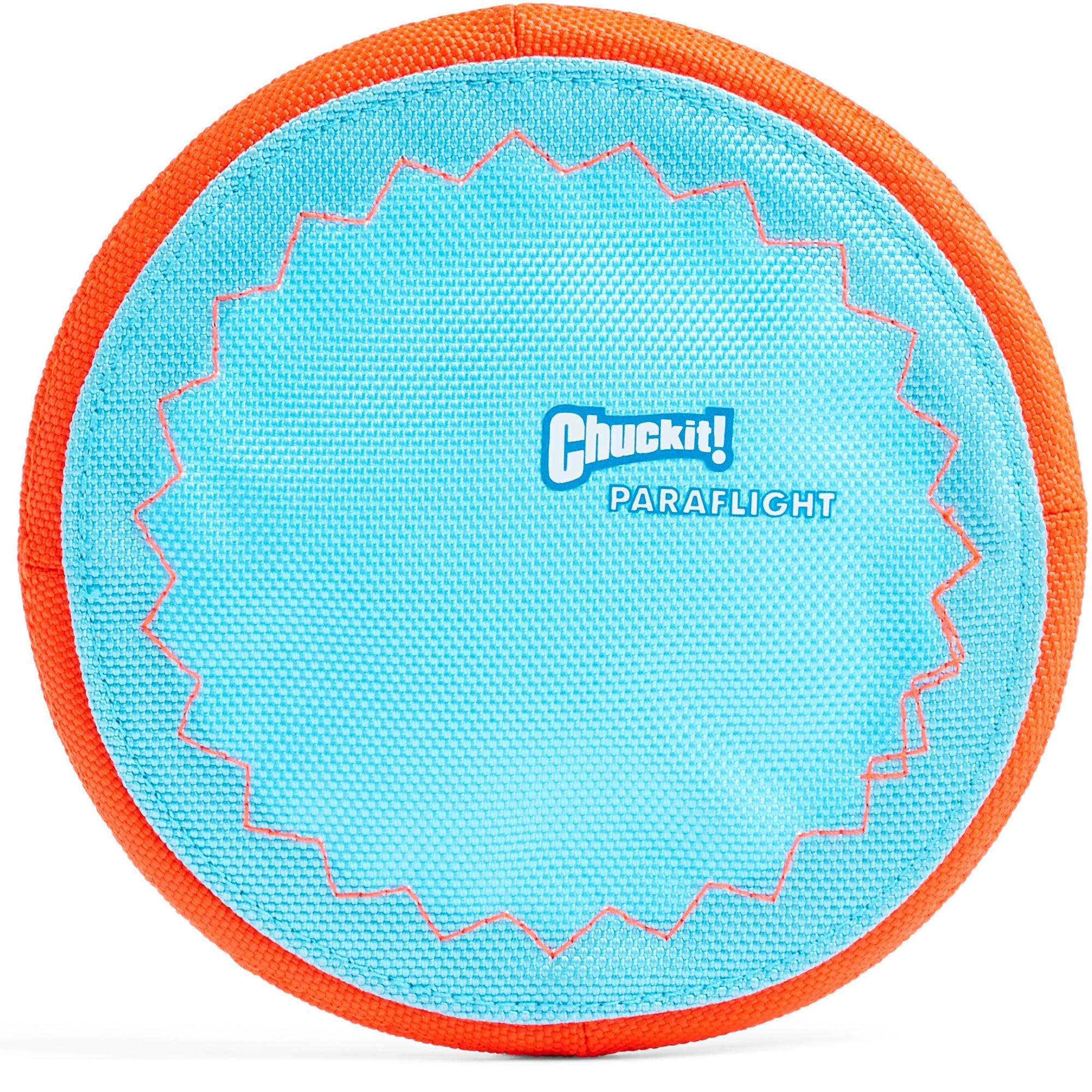 Chuckit! Paraflight vue de face montrant la forme et les couleurs, facilite la visibilité