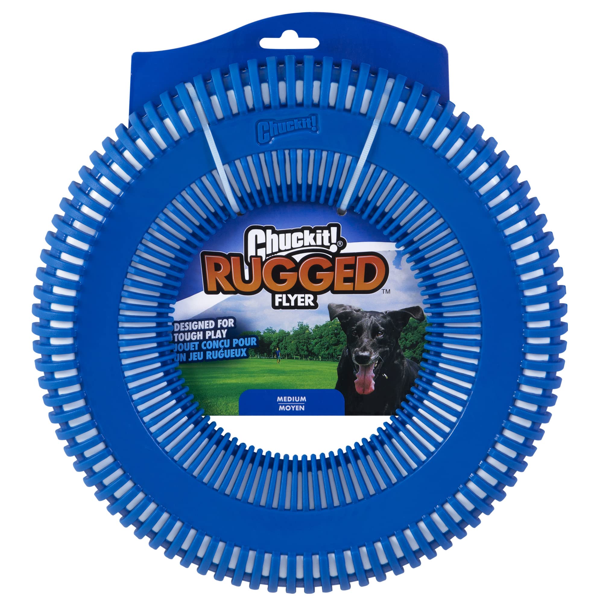 Chuckit! vue de face du Rugged Flyer montrant forme et visibilité