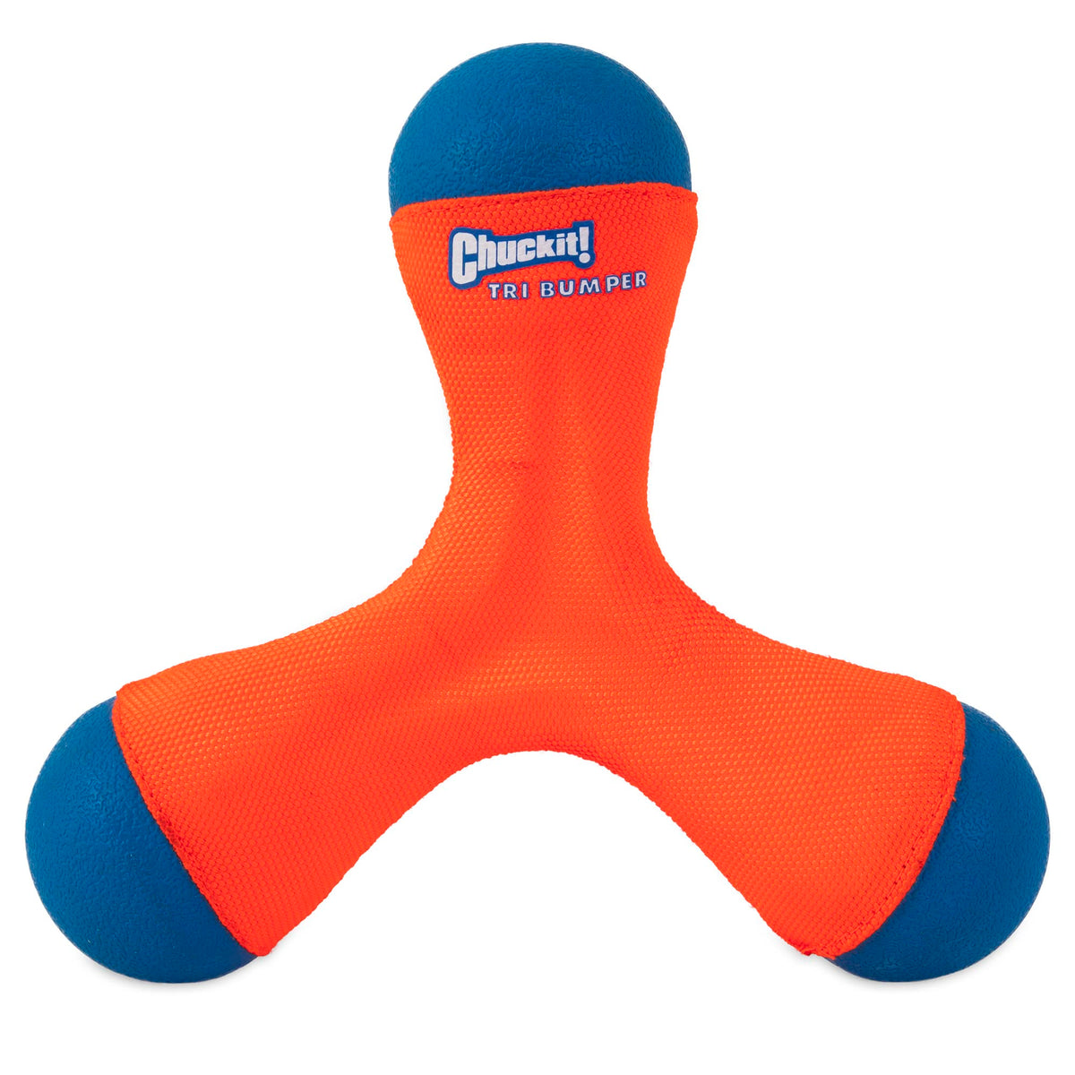 Chuckit! Tri-Bumper face avant montrant les embouts et la forme triangulaire, facilite le rapport