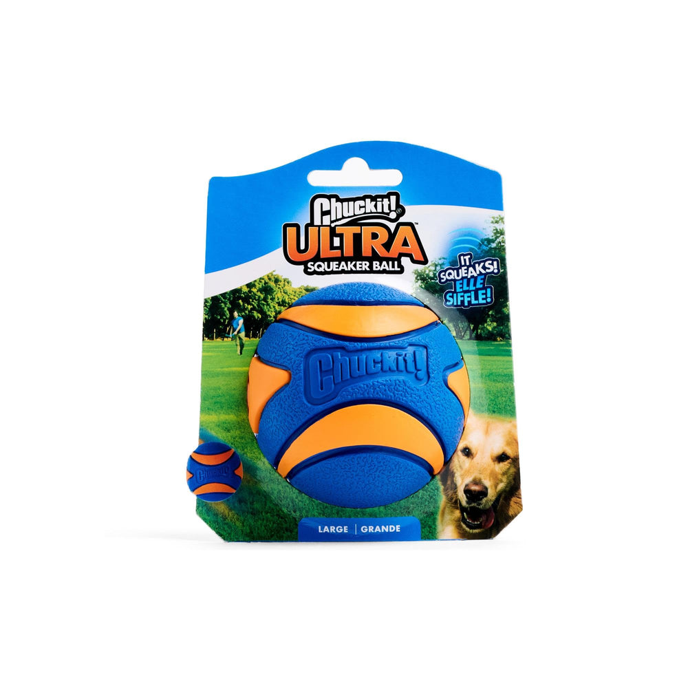 Chuckit! vue avant de la balle Ultra Squeaker, attire le chien