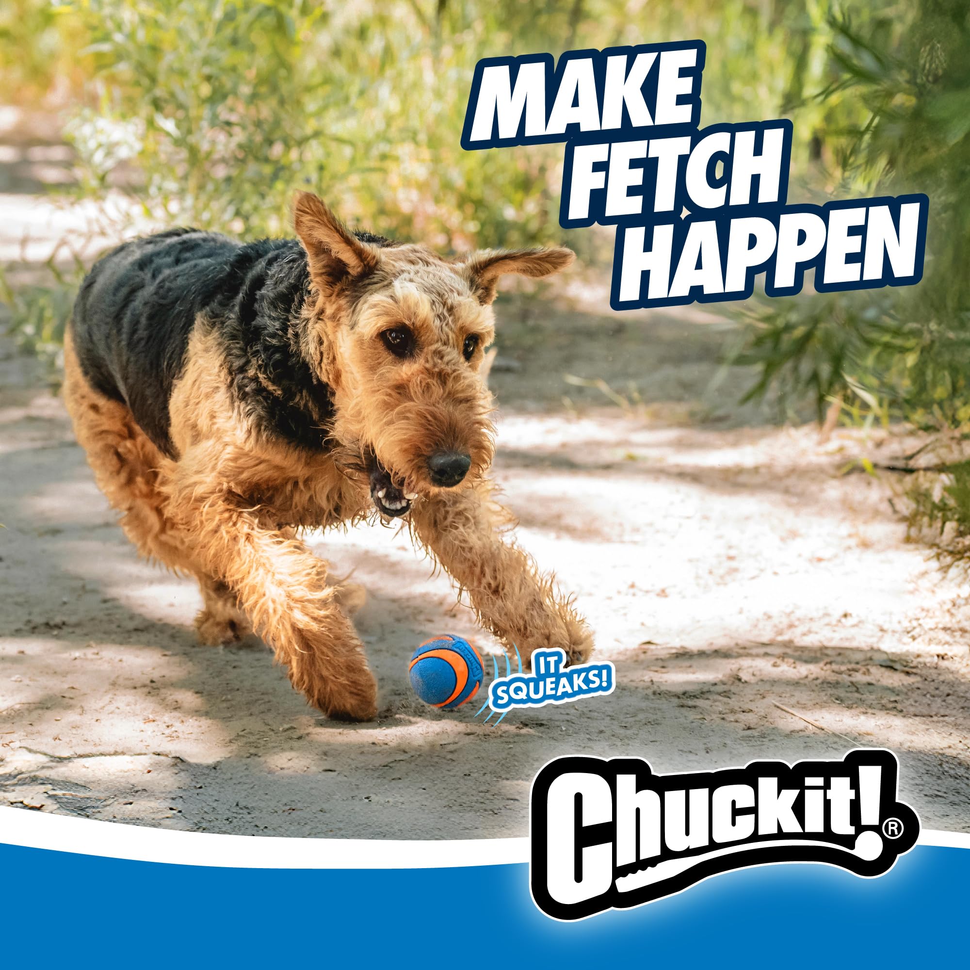 Chuckit! étiquette produit montrant marque et informations