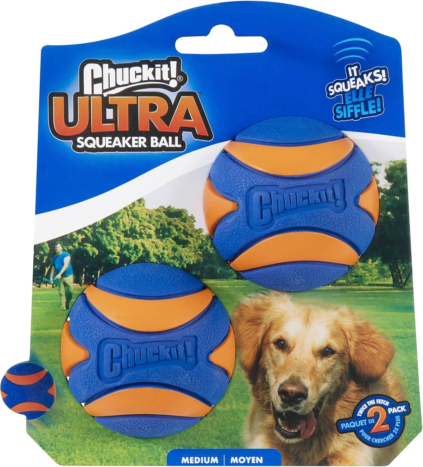 Chuckit! gros plan face montrant visibilité et attrait