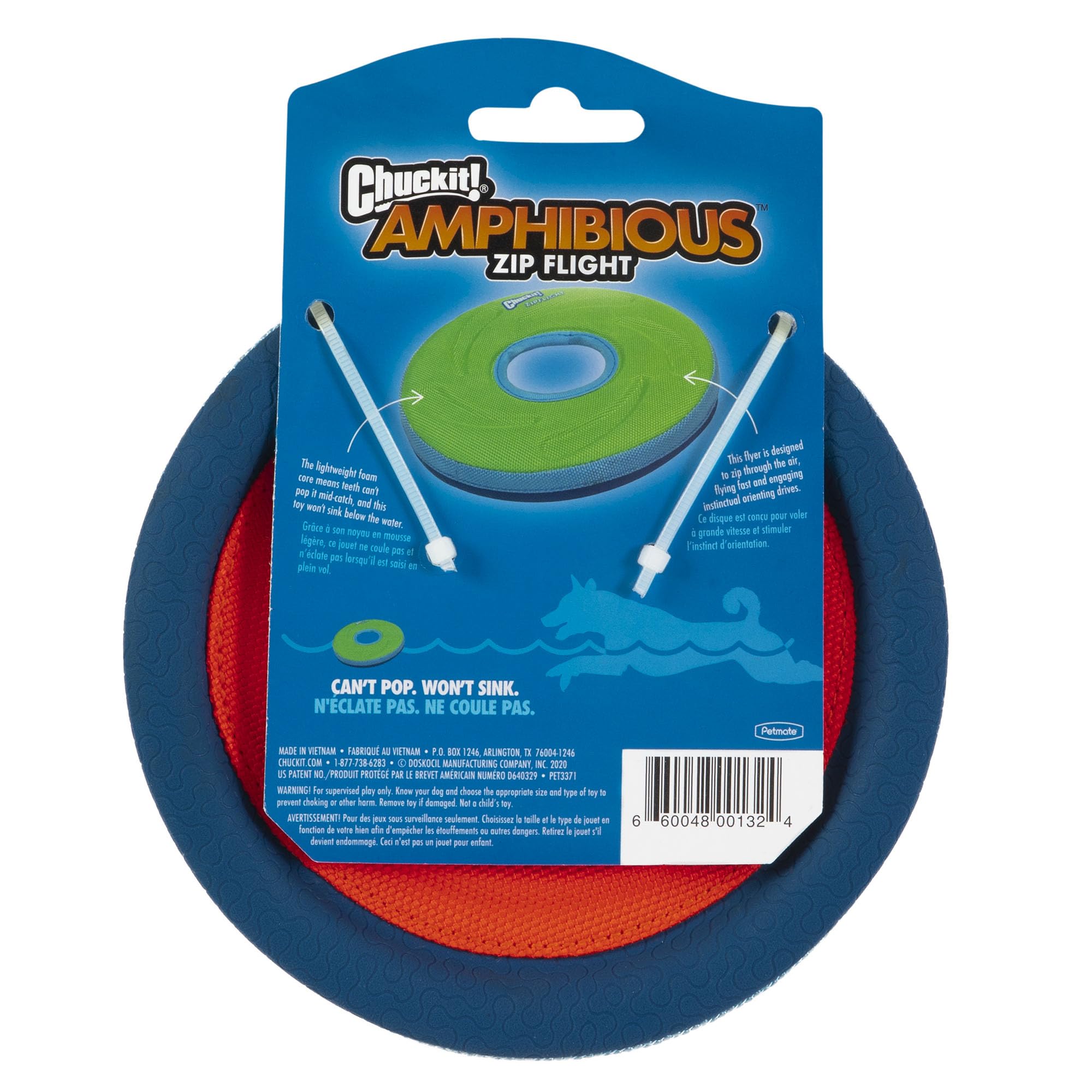 Chuckit! Zipflight flottant sur l'eau facilitant jeux piscine et plage