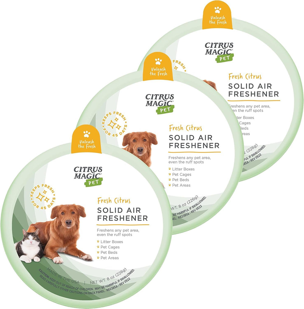 Citrus Magic emballage avant montrant le pack de trois et une diffusion durable