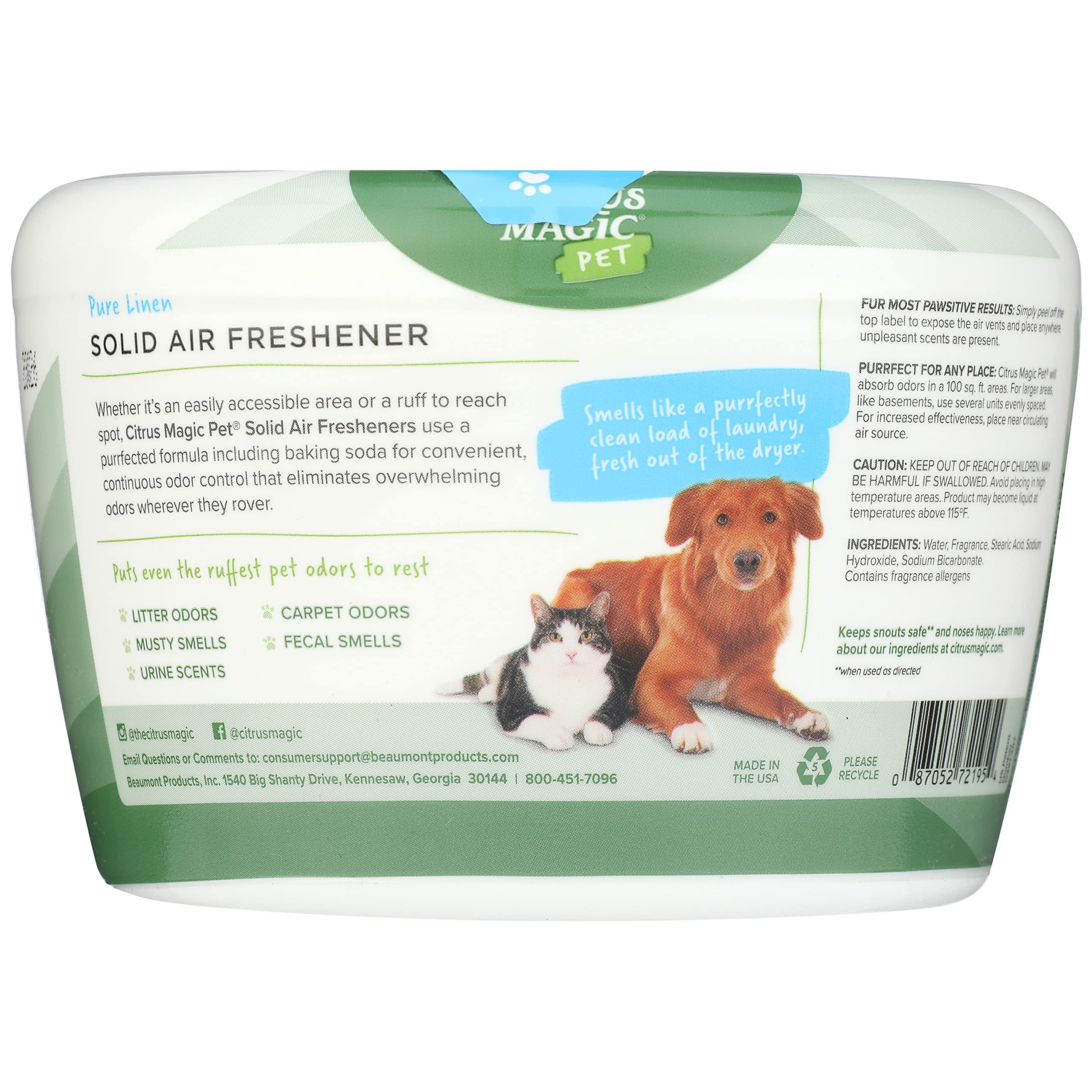 Gros plan de la surface solide Citrus Magic montrant texture et action absorbante contre odeurs