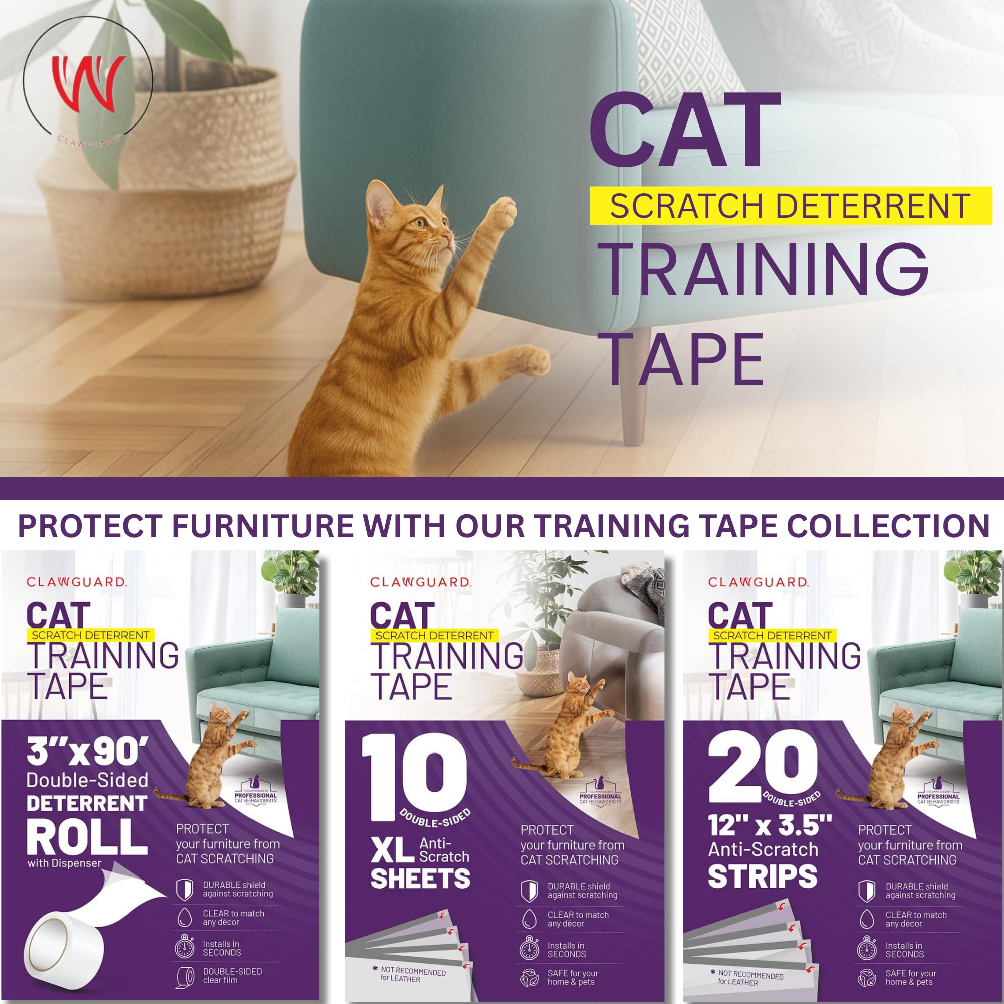 CLAWGUARD scène de salon avec protection discrète sur canapé moderne