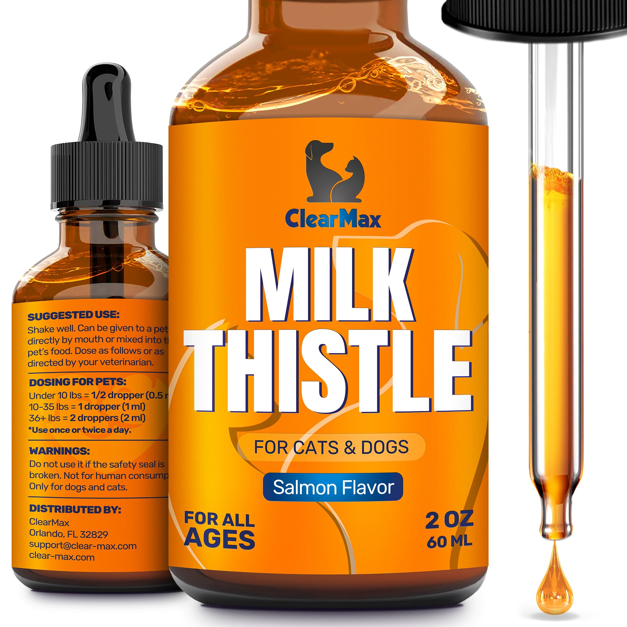 Clear Max bouteille frontale montrant l’emballage et le format 2 oz pour facilité