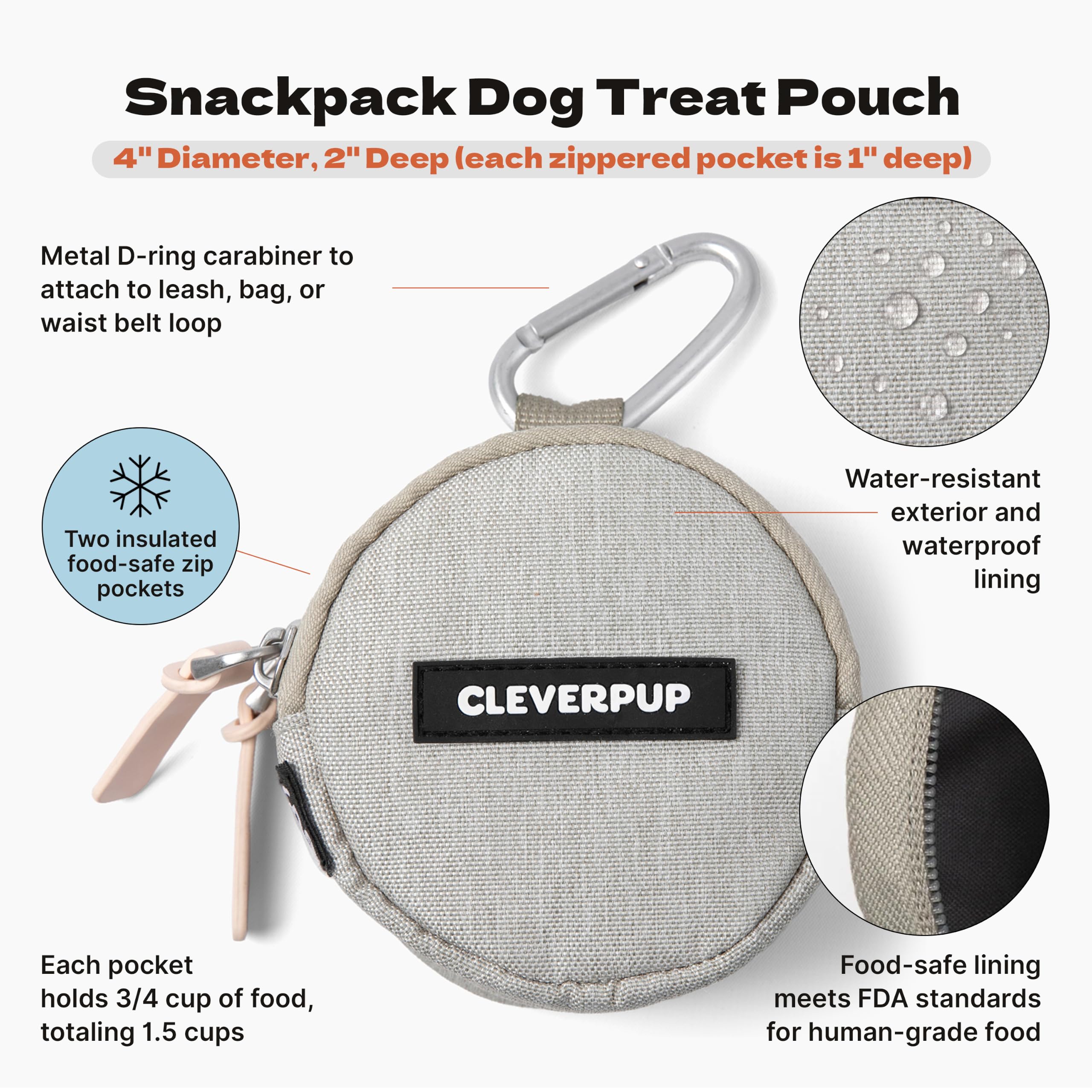 Cleverpup poches zippées ouvertes séparant deux types de récompenses