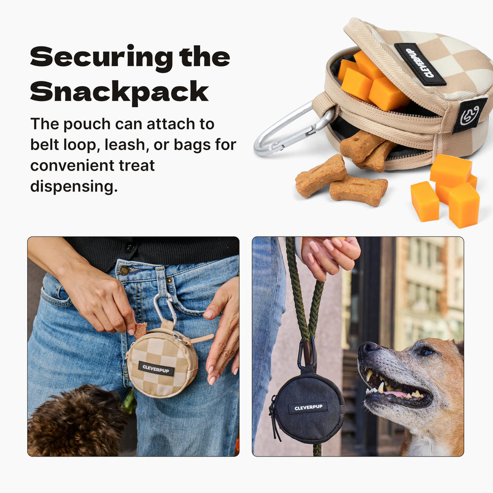 Cleverpup poches zippées ouvertes montrant séparation de friandises